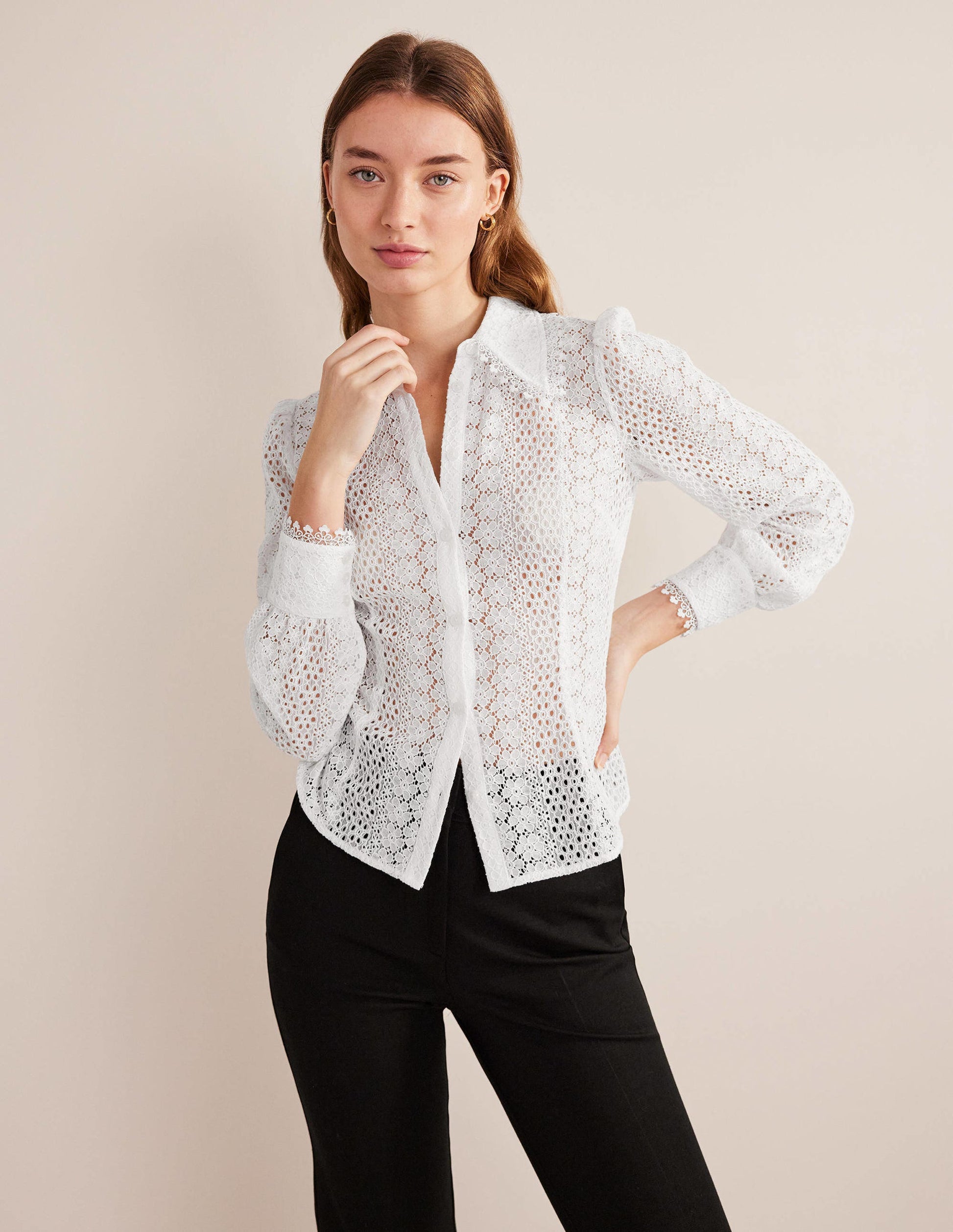 Fitted Lace Shirt-White-1