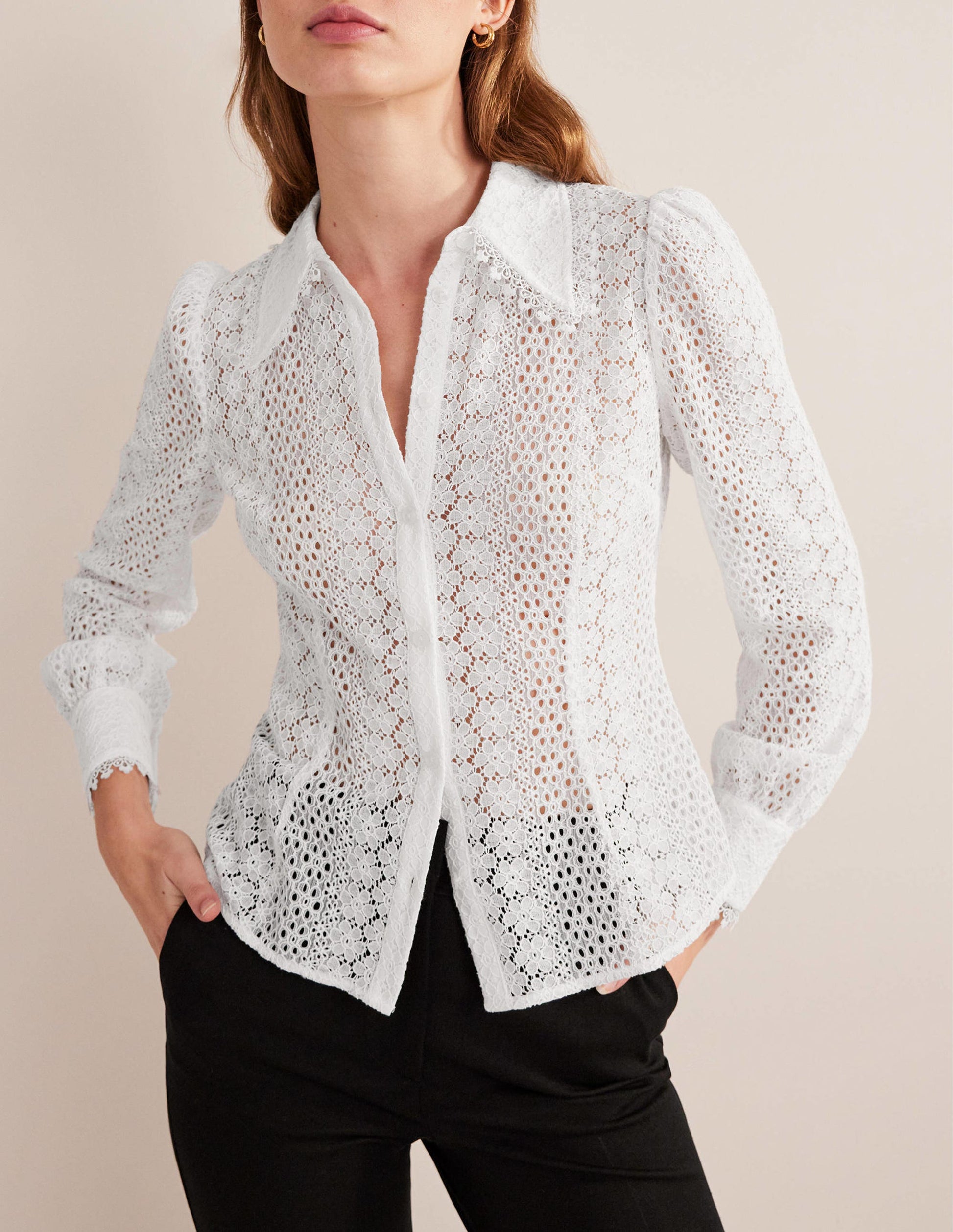 Fitted Lace Shirt-White-4