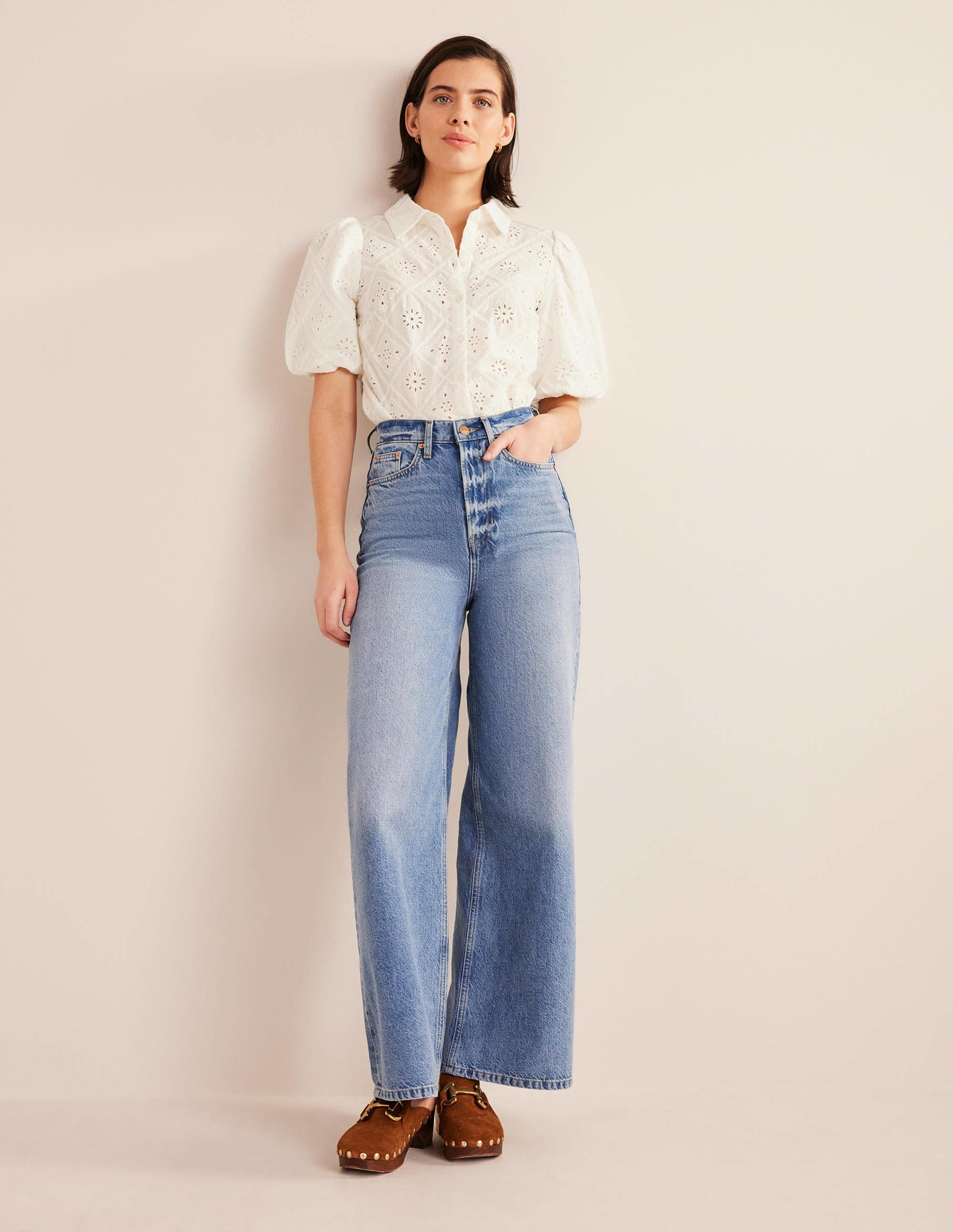 Broderie Puff Sleeve Shirt-Ivory - Image 4