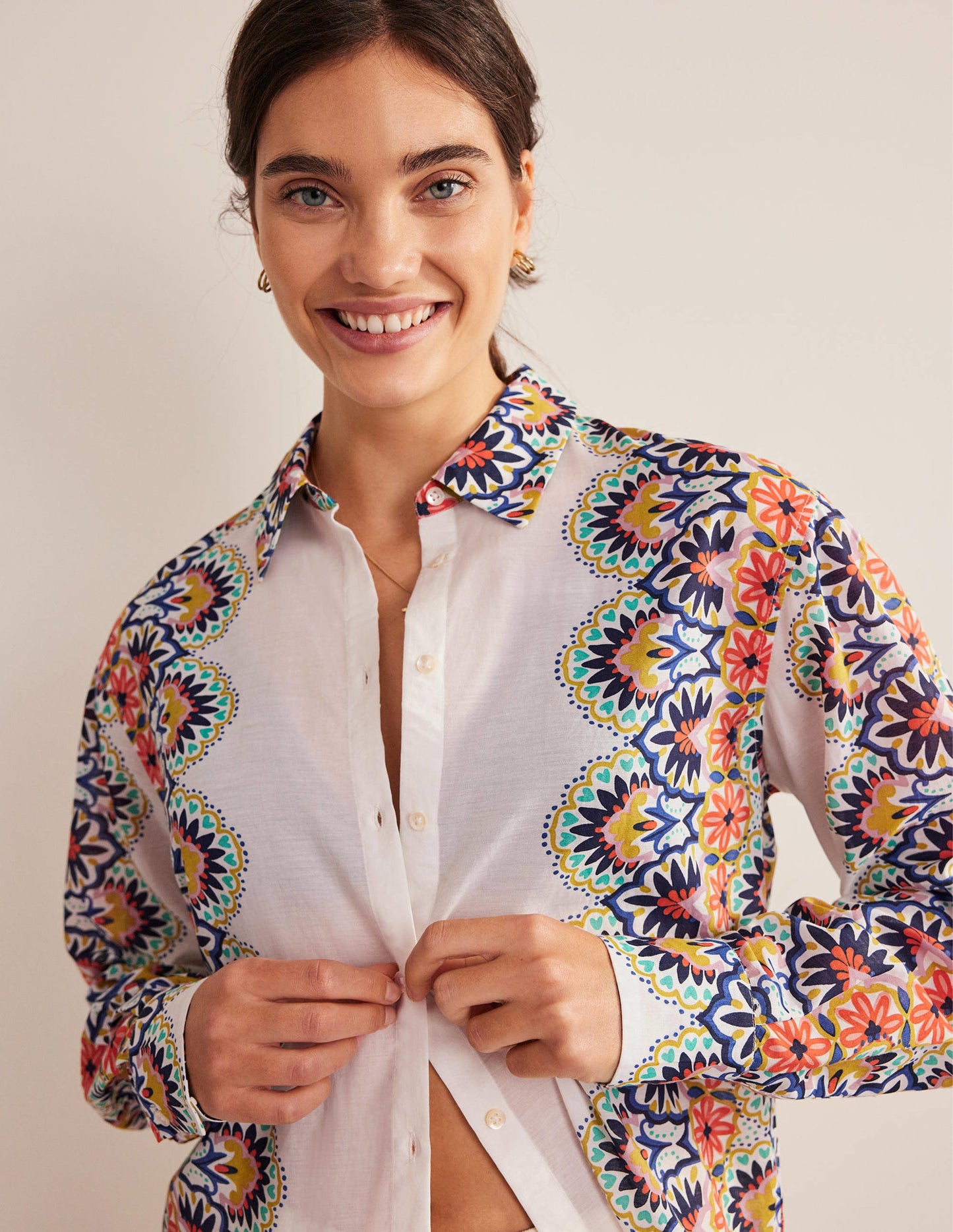 Holiday Longerline Shirt-Ivory, Floweret