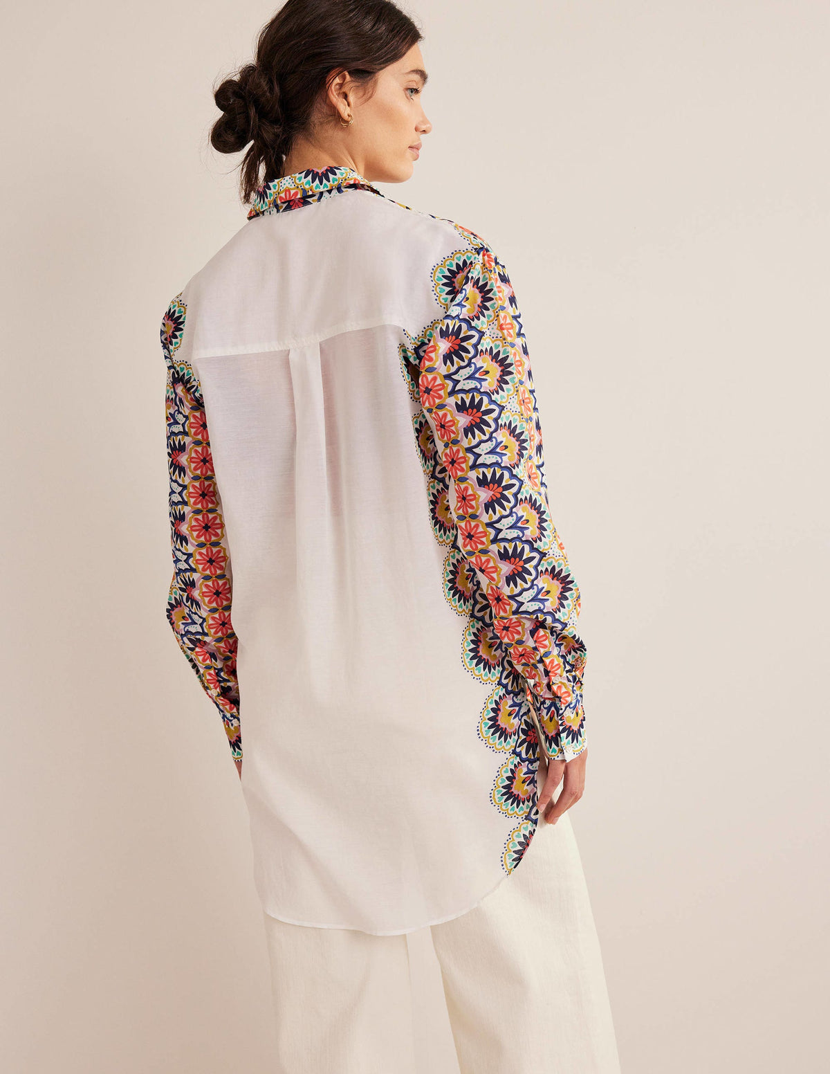 Holiday Longerline Shirt-Ivory, Floweret - Image 3