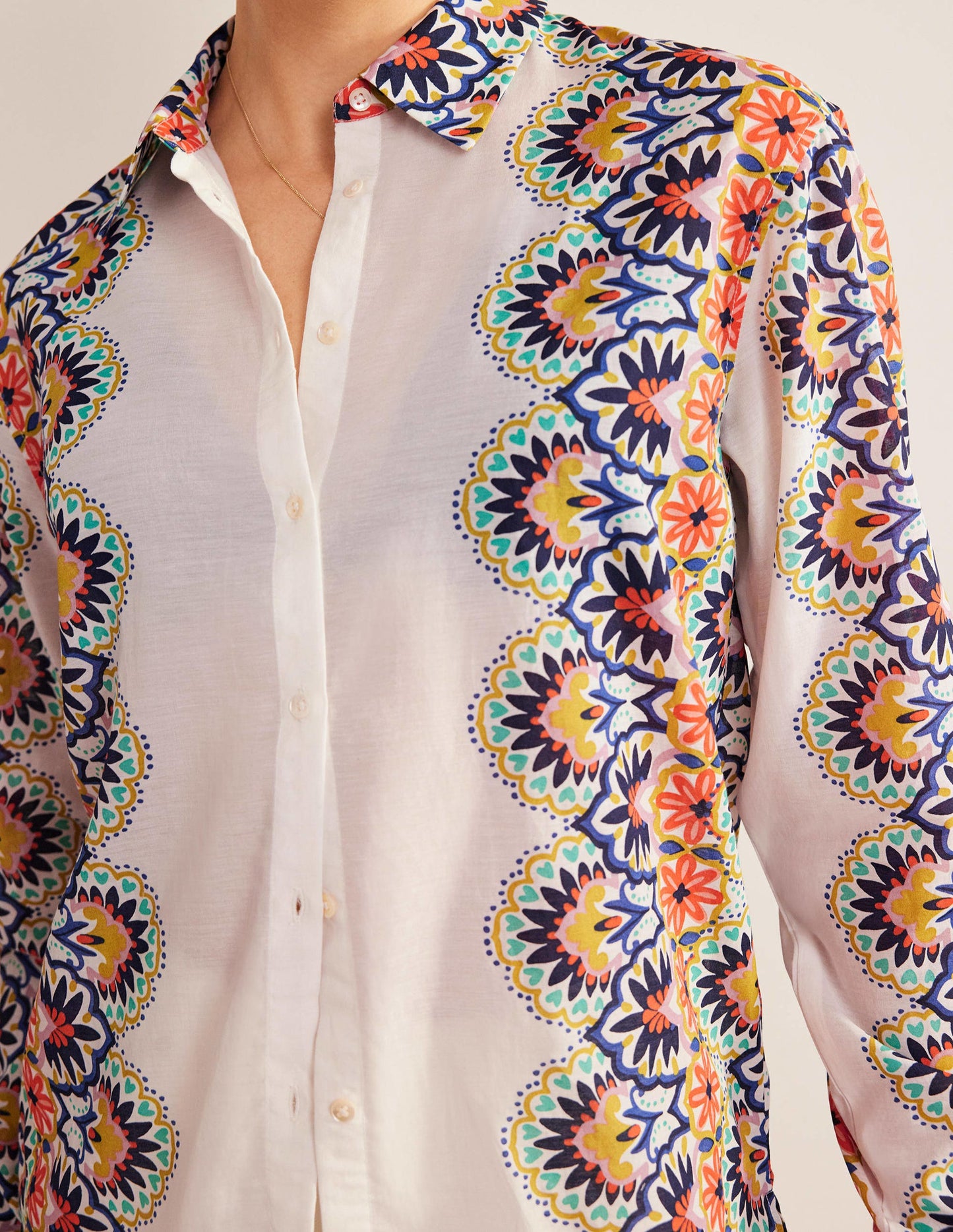 Holiday Longerline Shirt-Ivory, Floweret