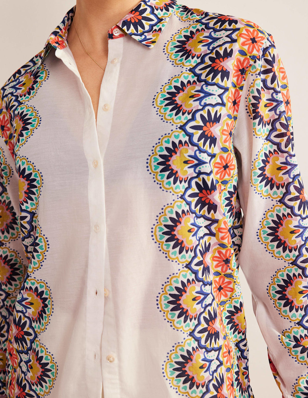 Holiday Longerline Shirt-Ivory, Floweret - Image 5