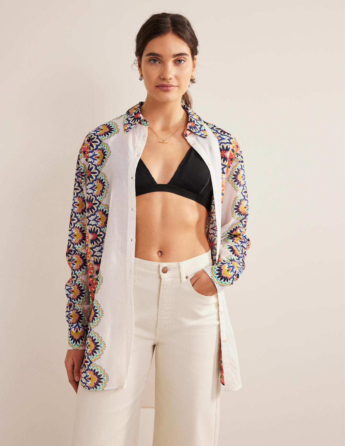 Holiday Longerline Shirt-Ivory, Floweret - Image 6