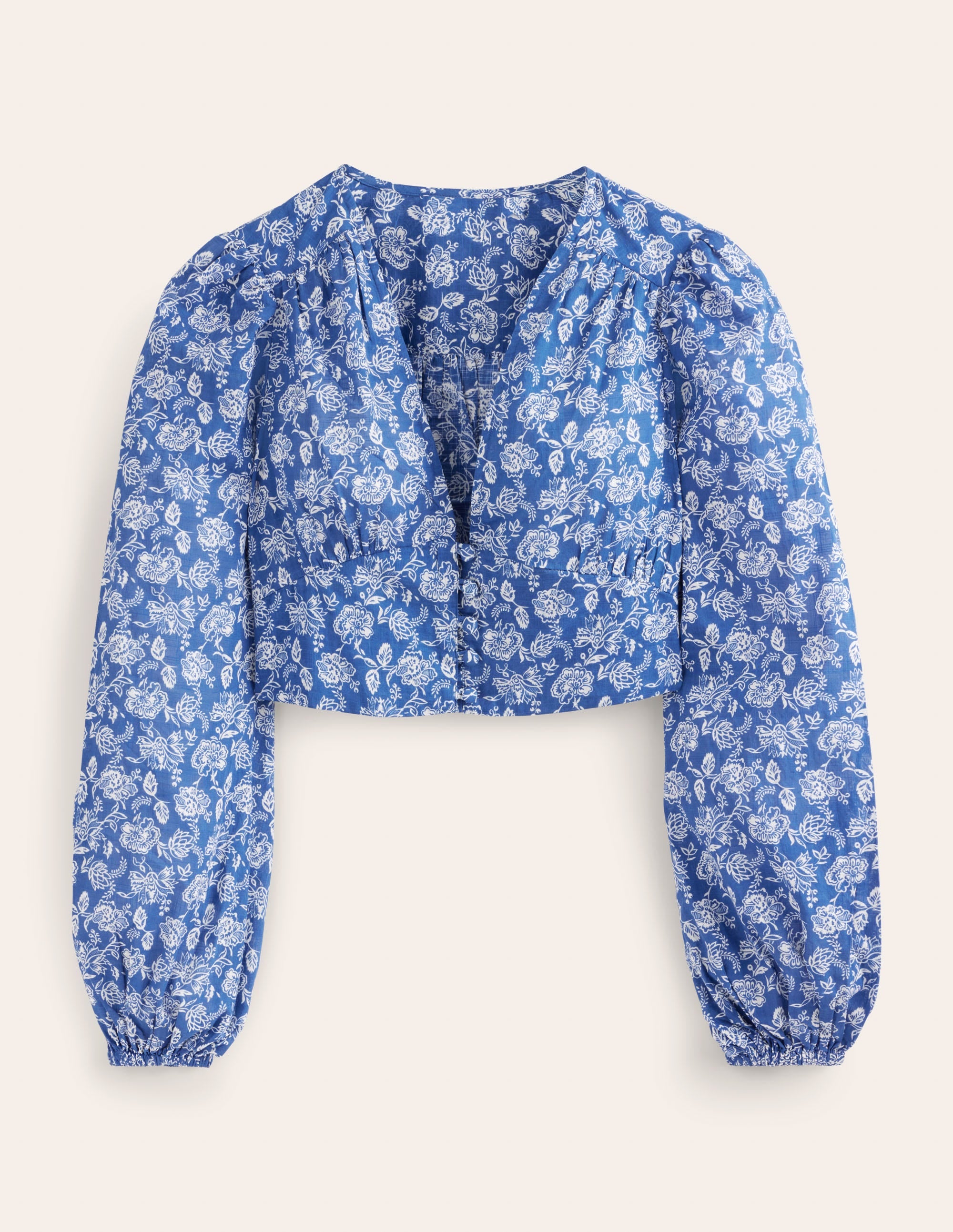 Cropped Low V Top-True Navy, Linear Bloom - Image 2