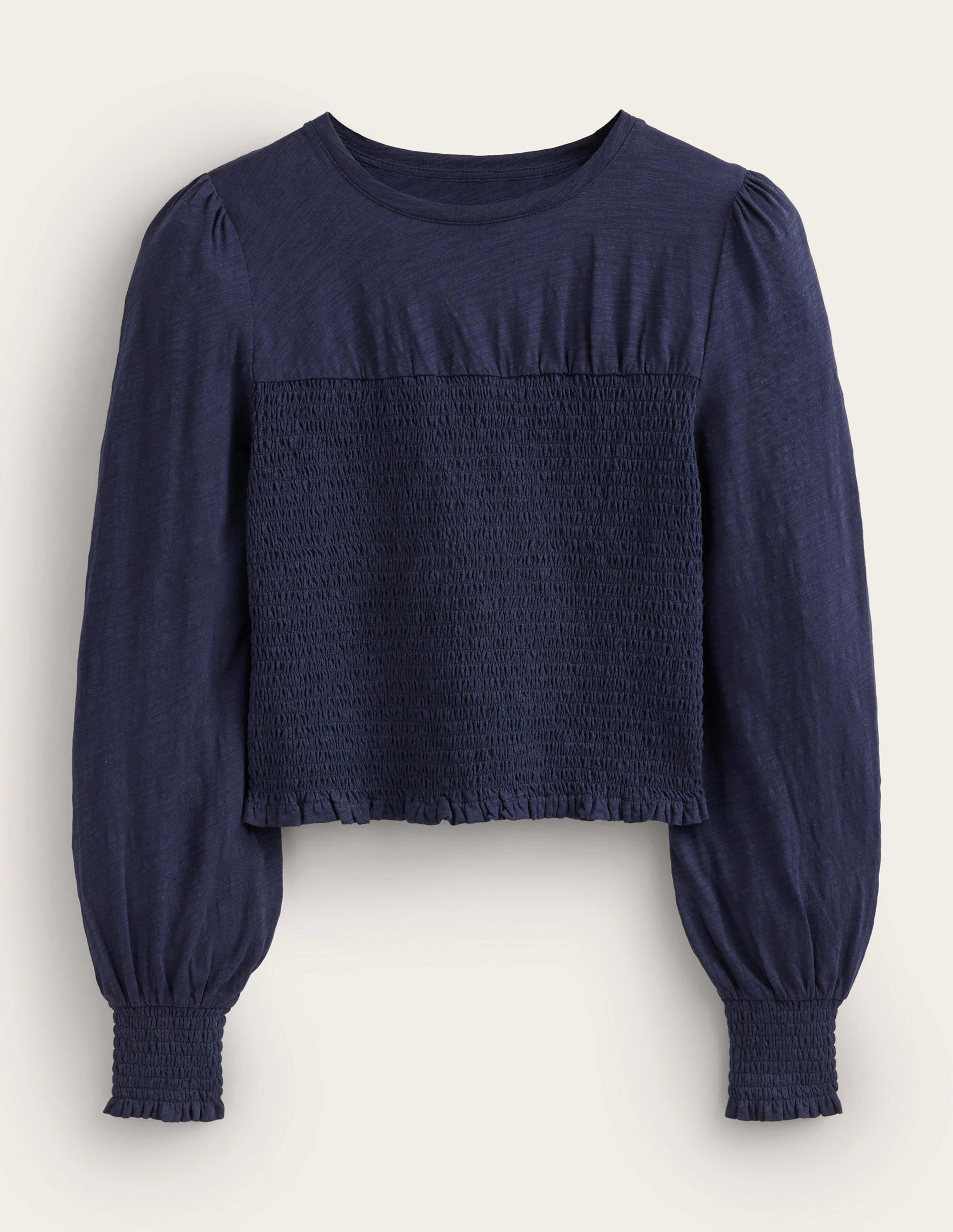 Smocked Bodice Cotton Top-Navy - Image 6