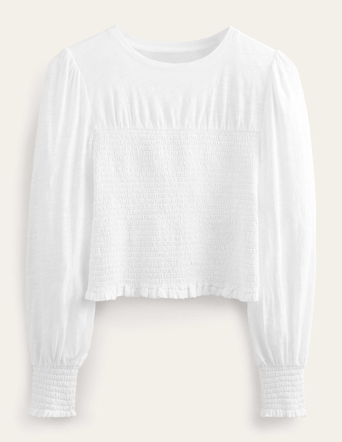 Smocked Bodice Cotton Top-White - Image 5