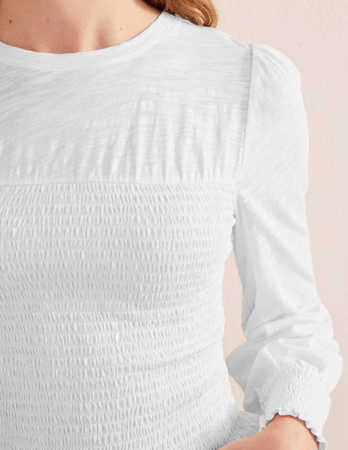 Smocked Bodice Cotton Top-White - Image 2