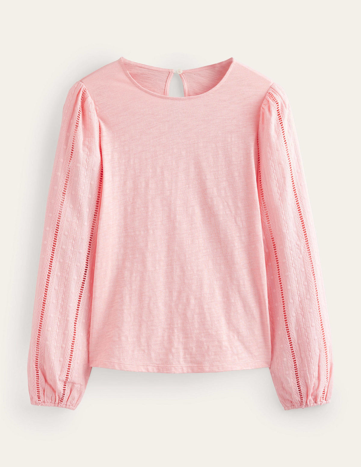Crew Neck Broderie Sleeve Top-Dahlia Pink-5
