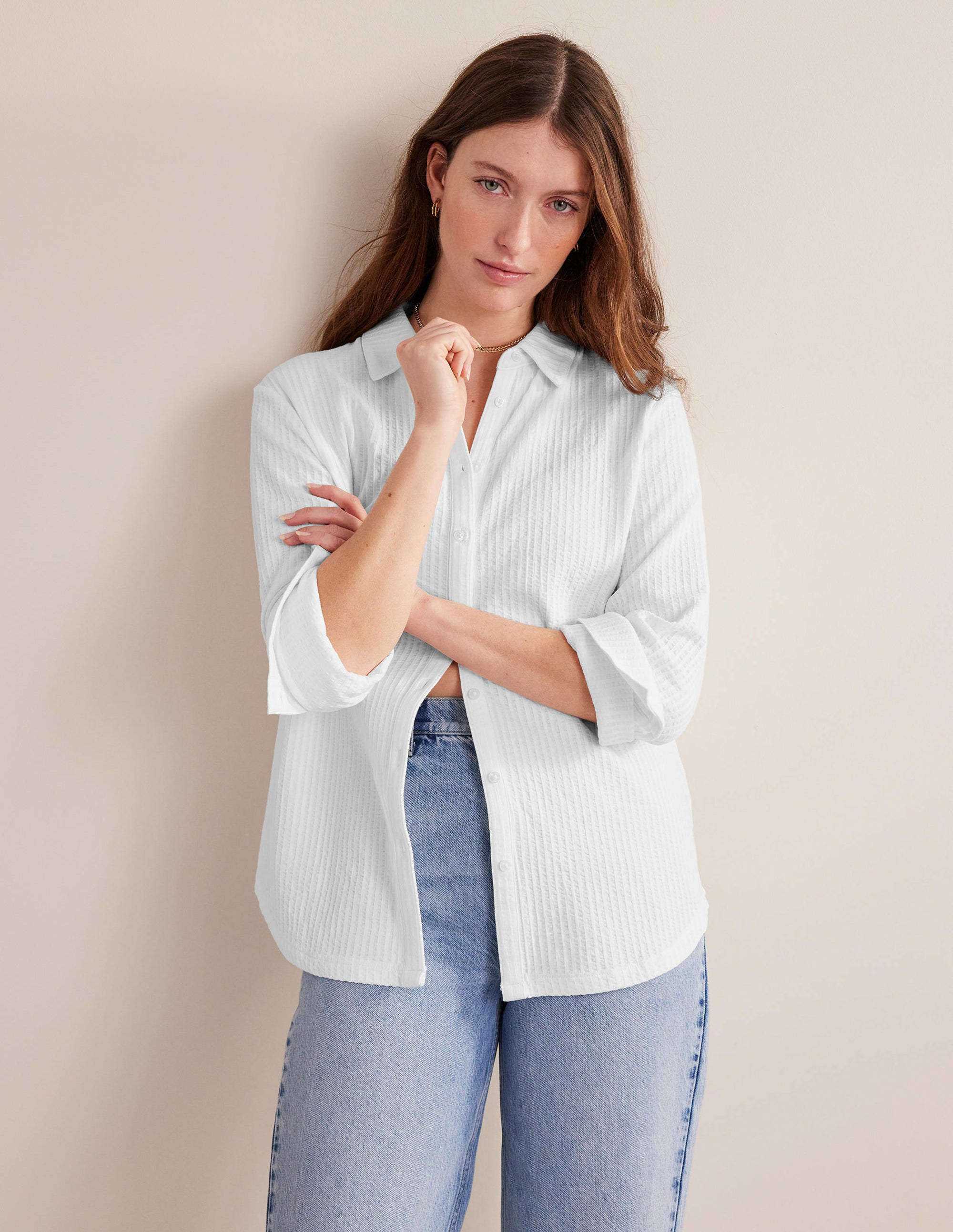 Textured Jersey Shirt-White - Image 1