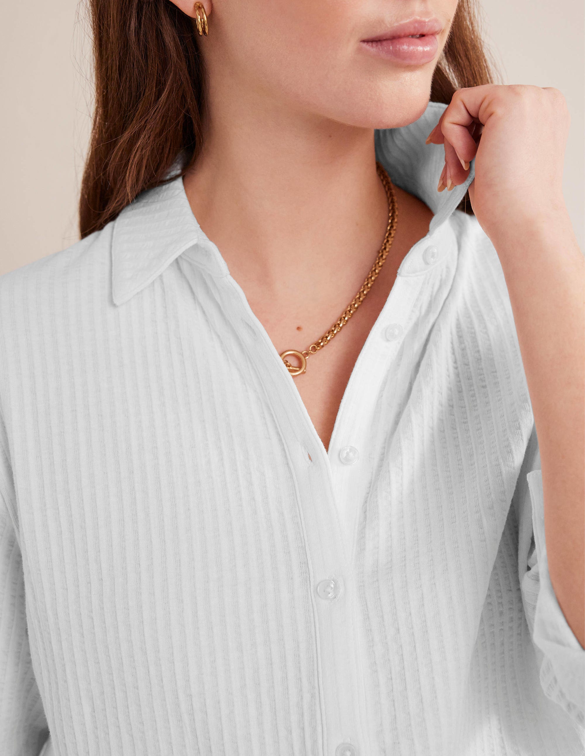 Textured Jersey Shirt-White - Image 2