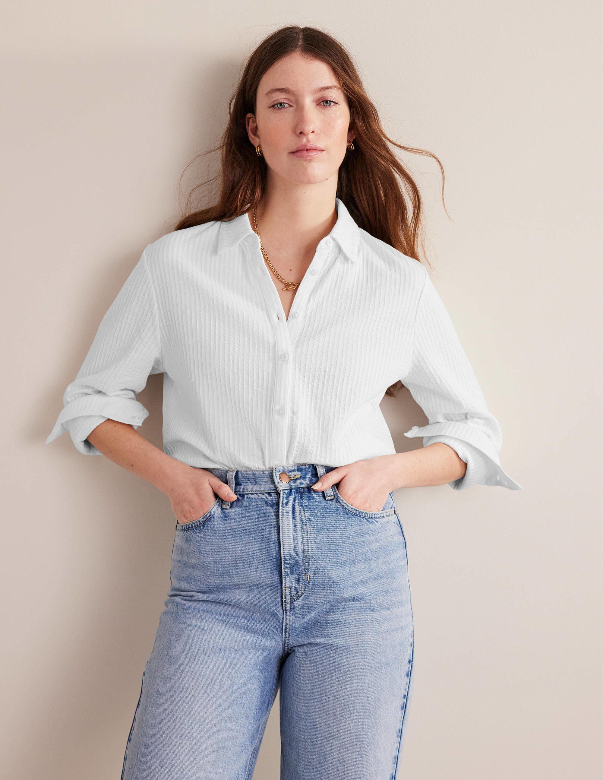 Textured Jersey Shirt-White - Image 4