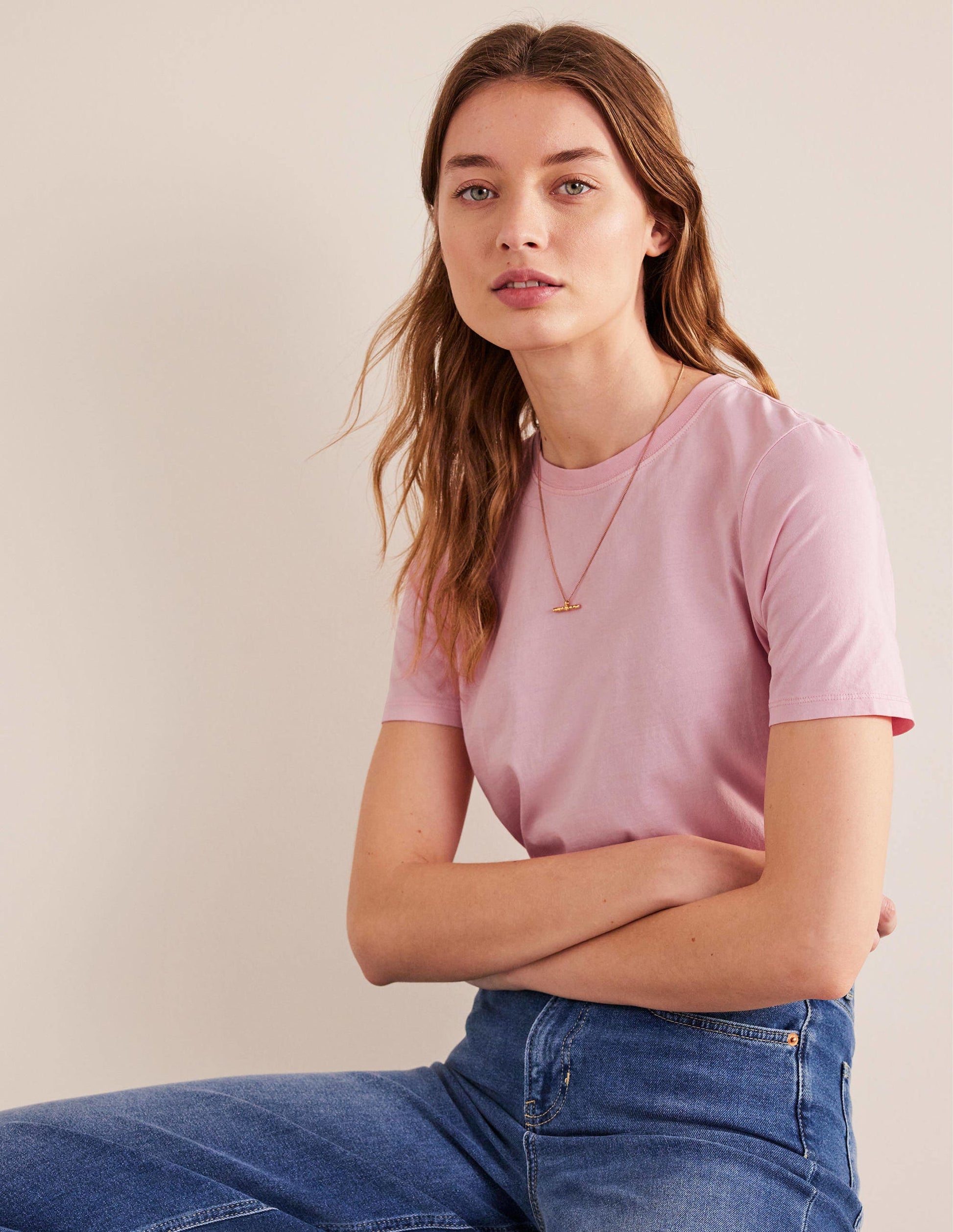 Vegetable Dyed Crew T-Shirt-Pink-1