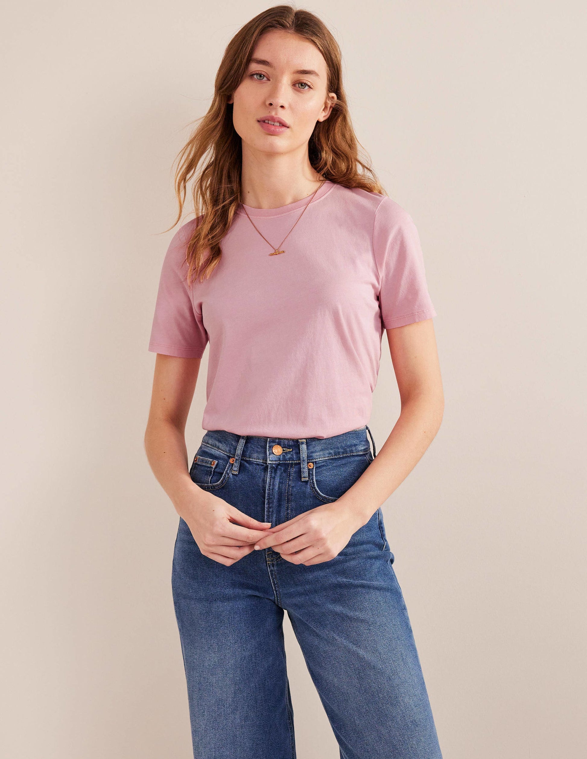 Vegetable Dyed Crew T-Shirt-Pink-4