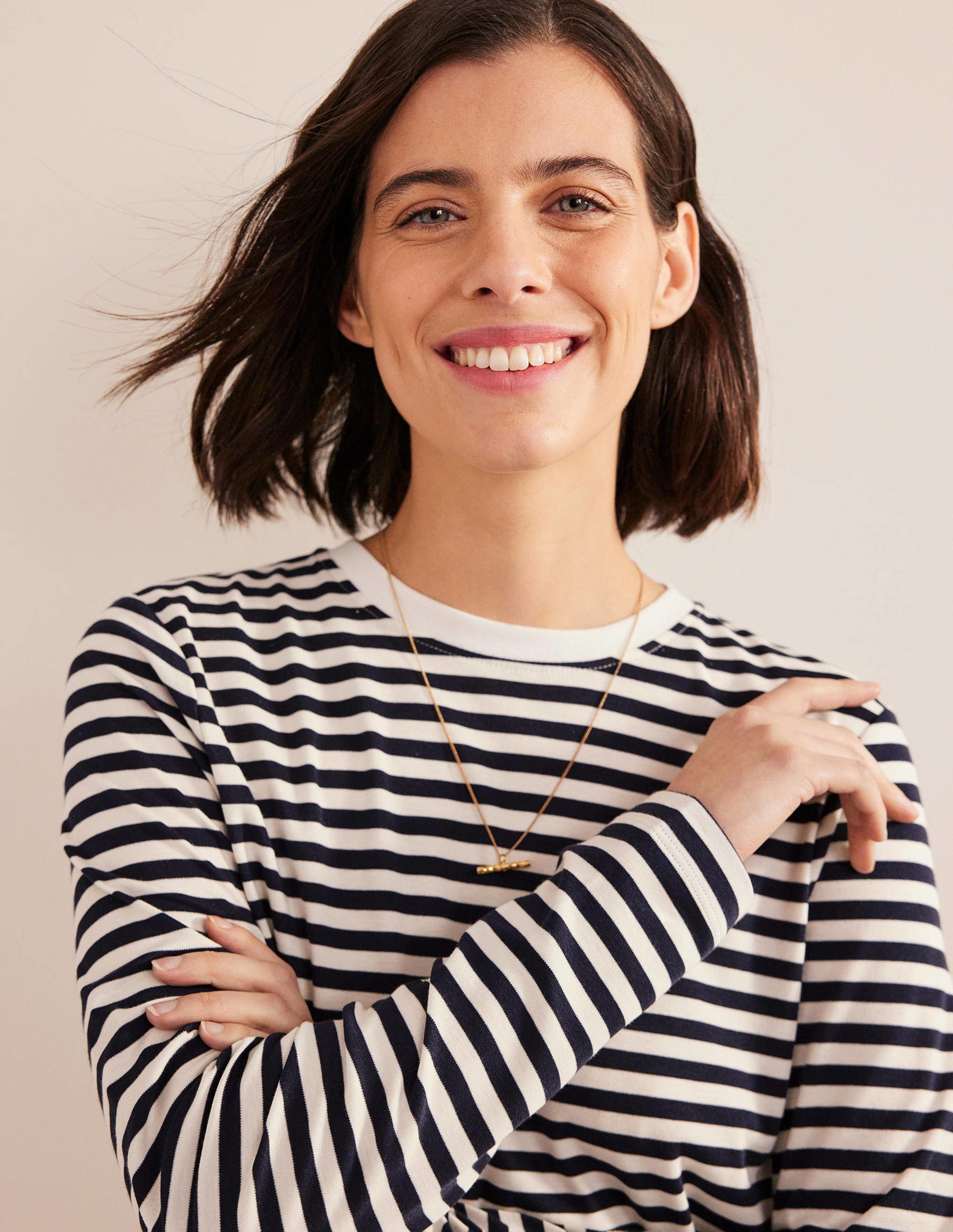 Perfect Long Sleeve T-Shirt-Ivory / Navy Stripe-2