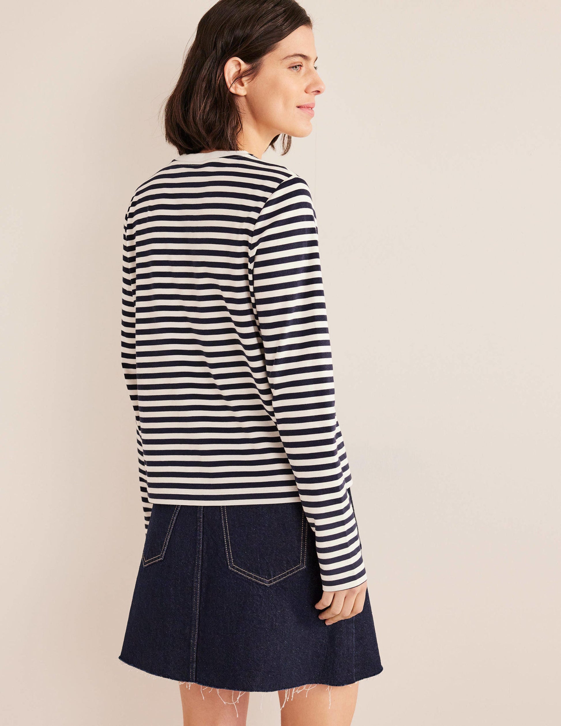 Perfect Long Sleeve T-Shirt-Ivory / Navy Stripe-3