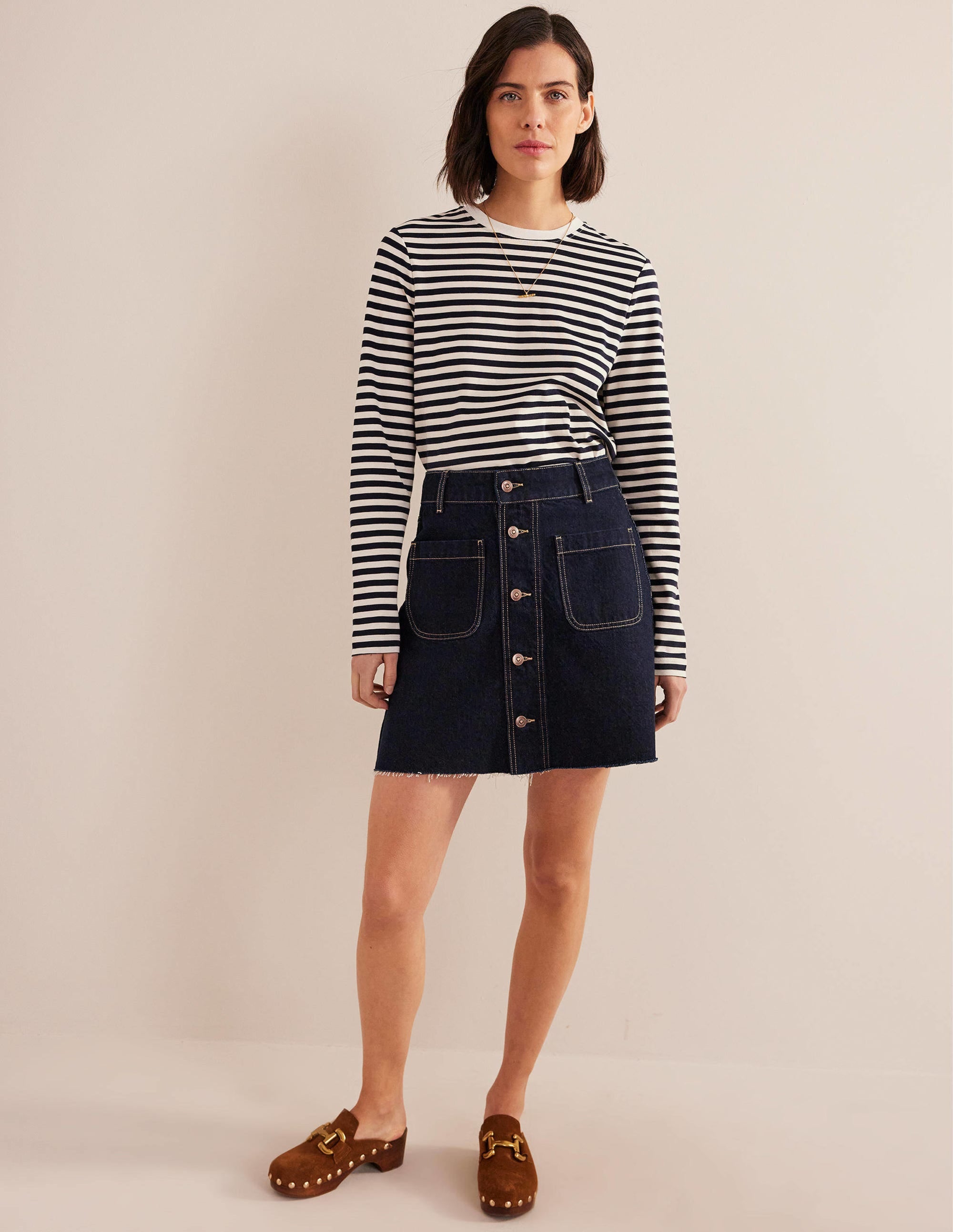 Perfect Long Sleeve T-Shirt-Ivory / Navy Stripe - Image 4