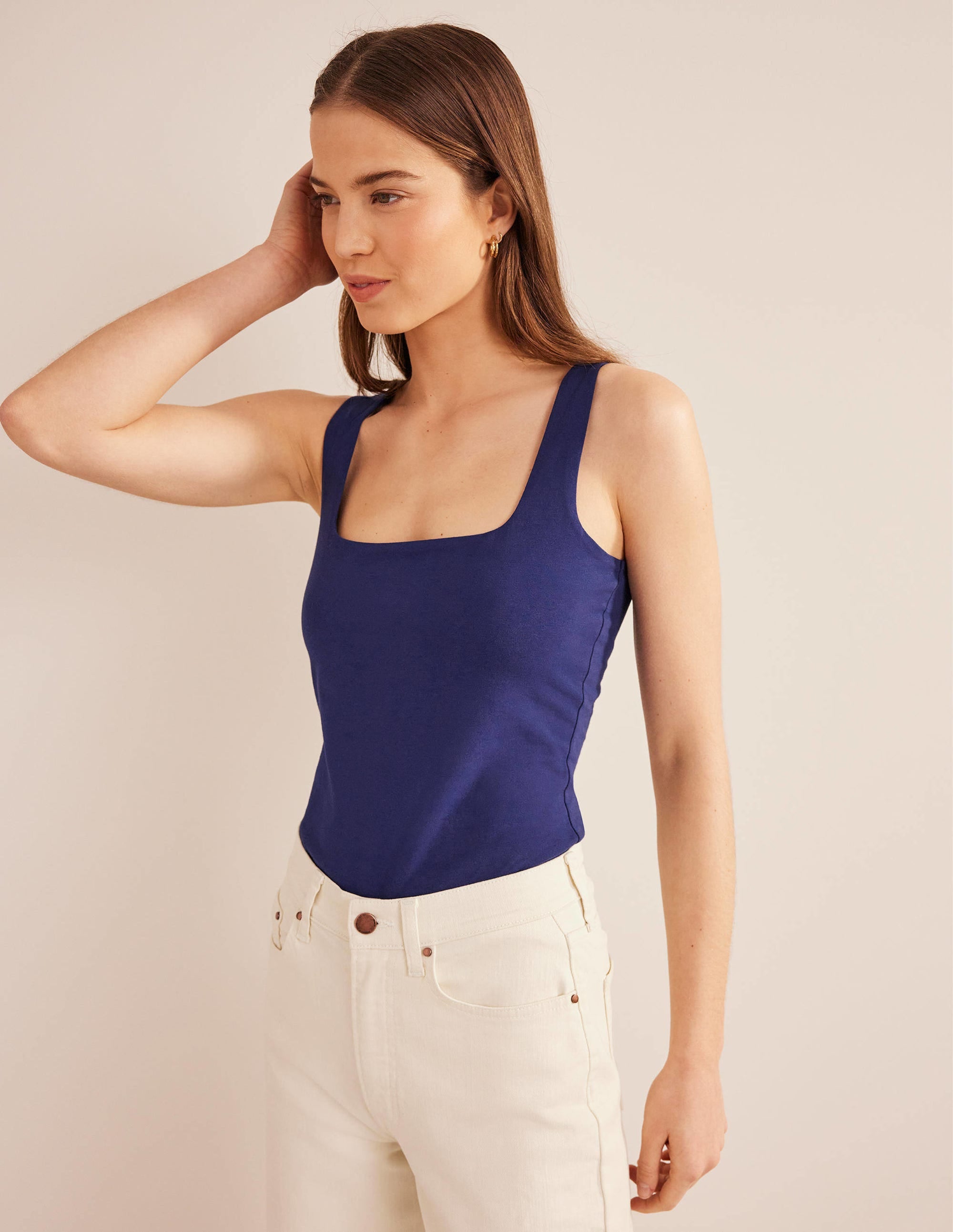 Double Layer Square Neck Vest-Prussian Blue - Image 1