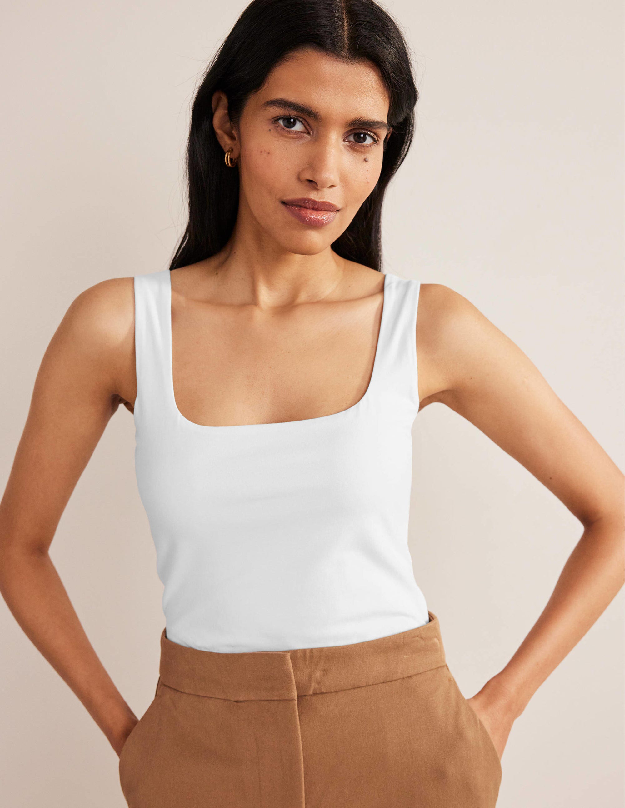 Double Layer Square Neck Vest-White - Image 1