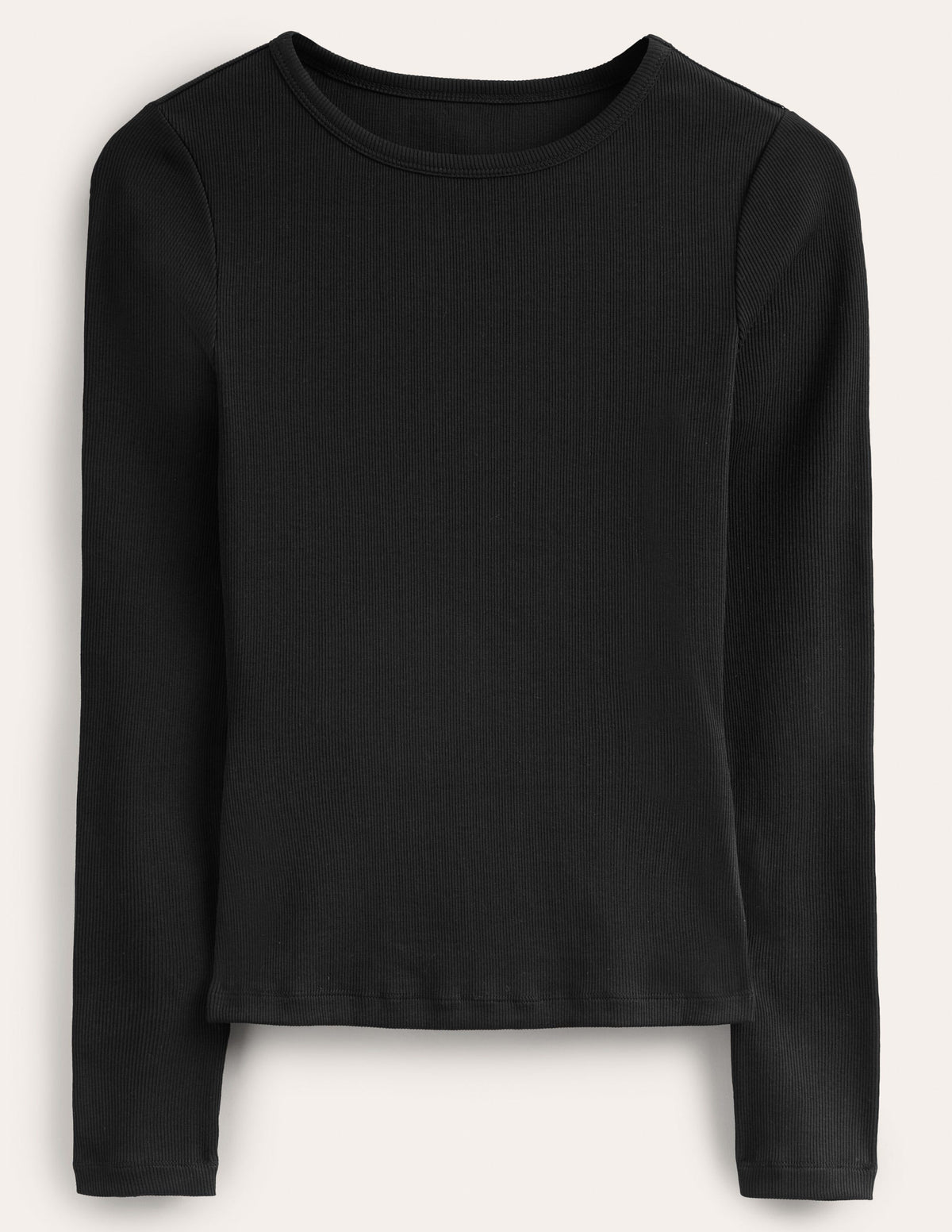 Cotton Ribbed Long Sleeve Top-Black - Image 5