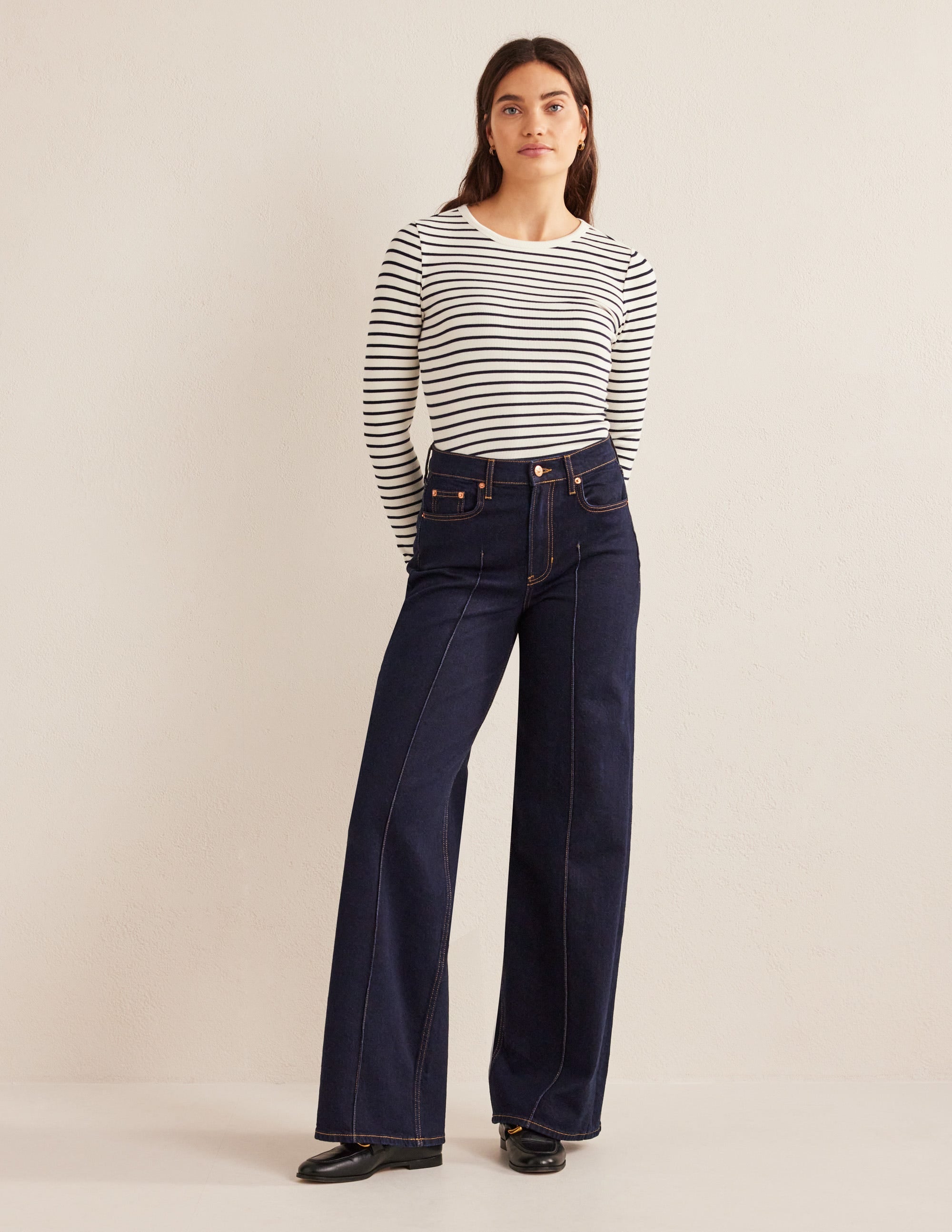 Cotton Ribbed Long Sleeve Top-Ivory/Navy Stripe - Image 5