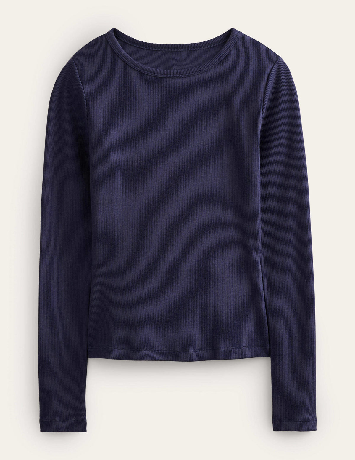 Cotton Ribbed Long Sleeve Top-Navy - Image 5