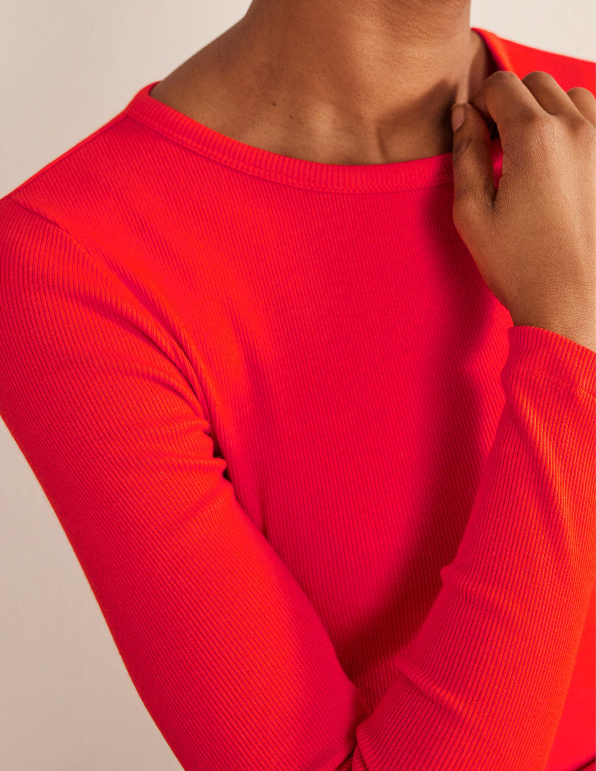 Cotton Ribbed Long Sleeve Top-Red Pop-2