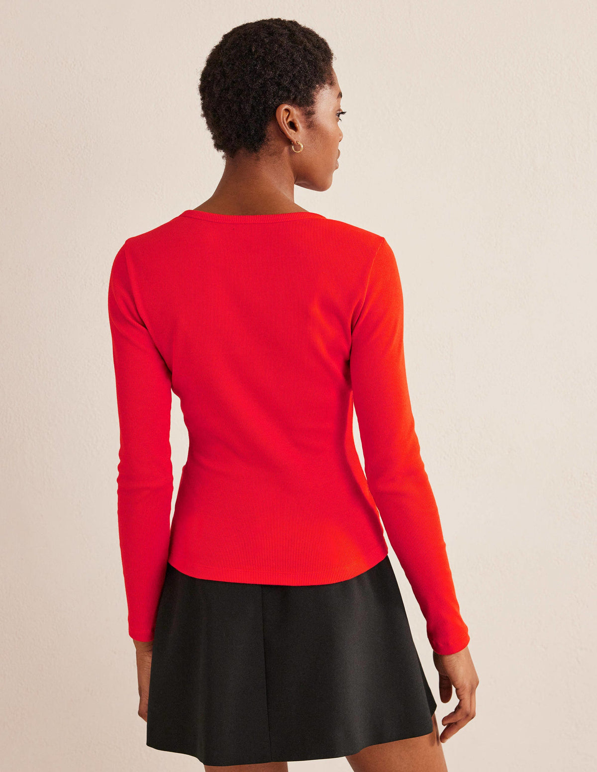 Cotton Ribbed Long Sleeve Top-Red Pop-3