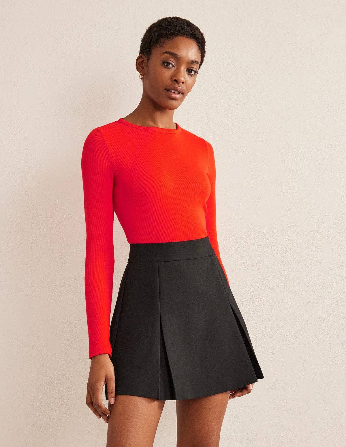 Cotton Ribbed Long Sleeve Top-Red Pop-5