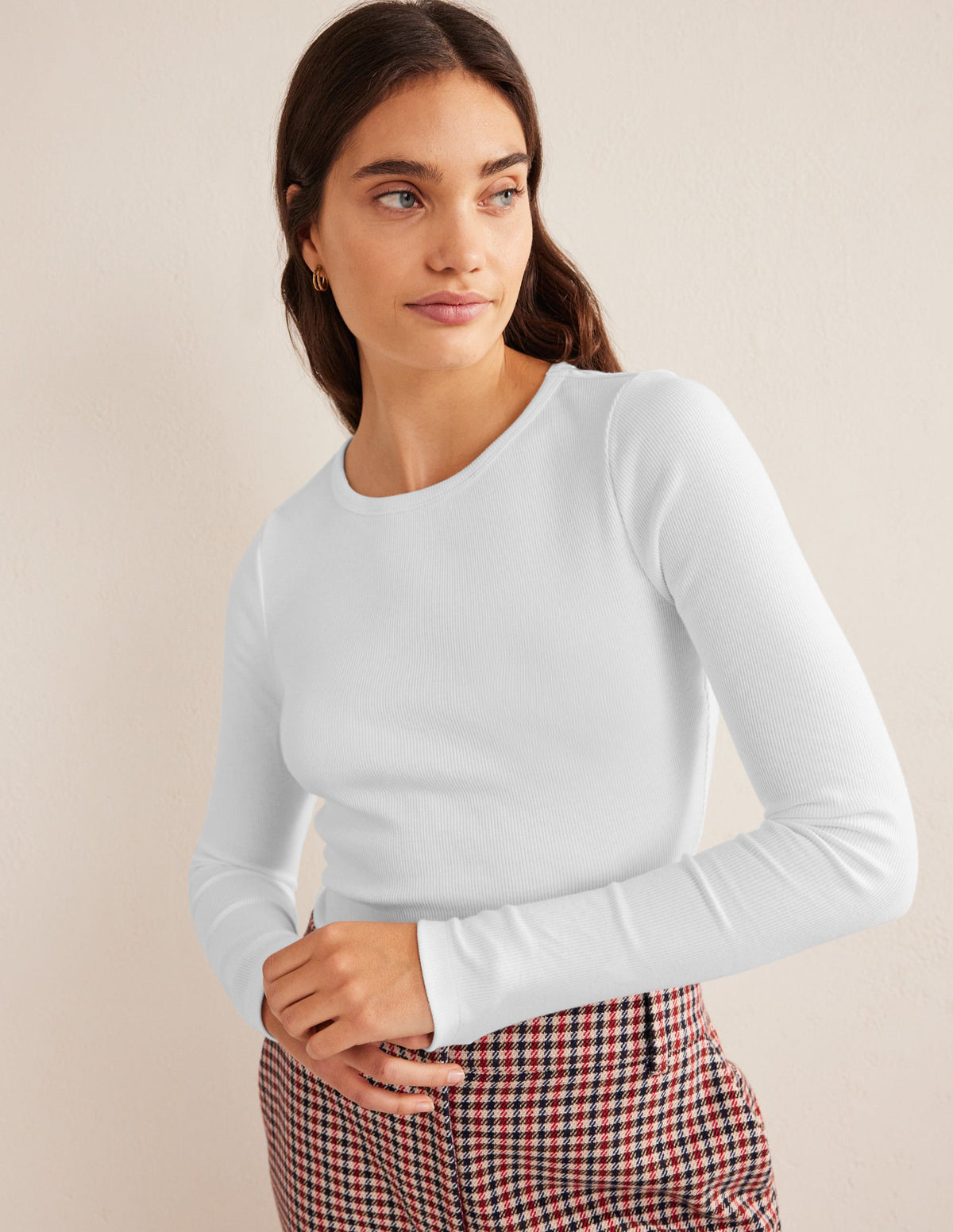 Cotton Ribbed Long Sleeve Top-White - Image 4
