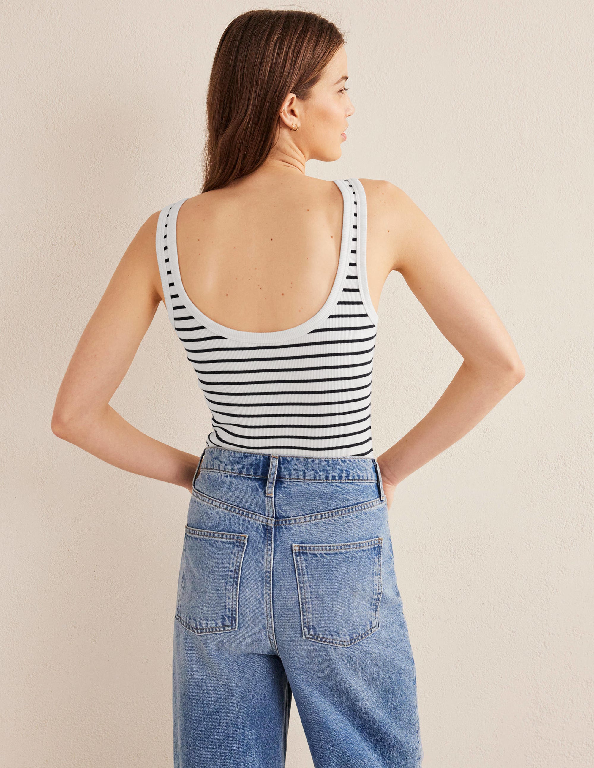 Cotton Ribbed Scoop Vest-Ivory / Navy Stripe - Image 3