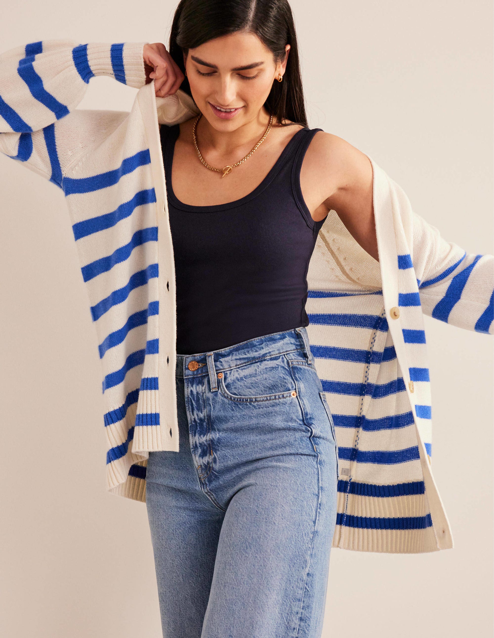 Cotton Ribbed Scoop Vest-Navy - Image 1