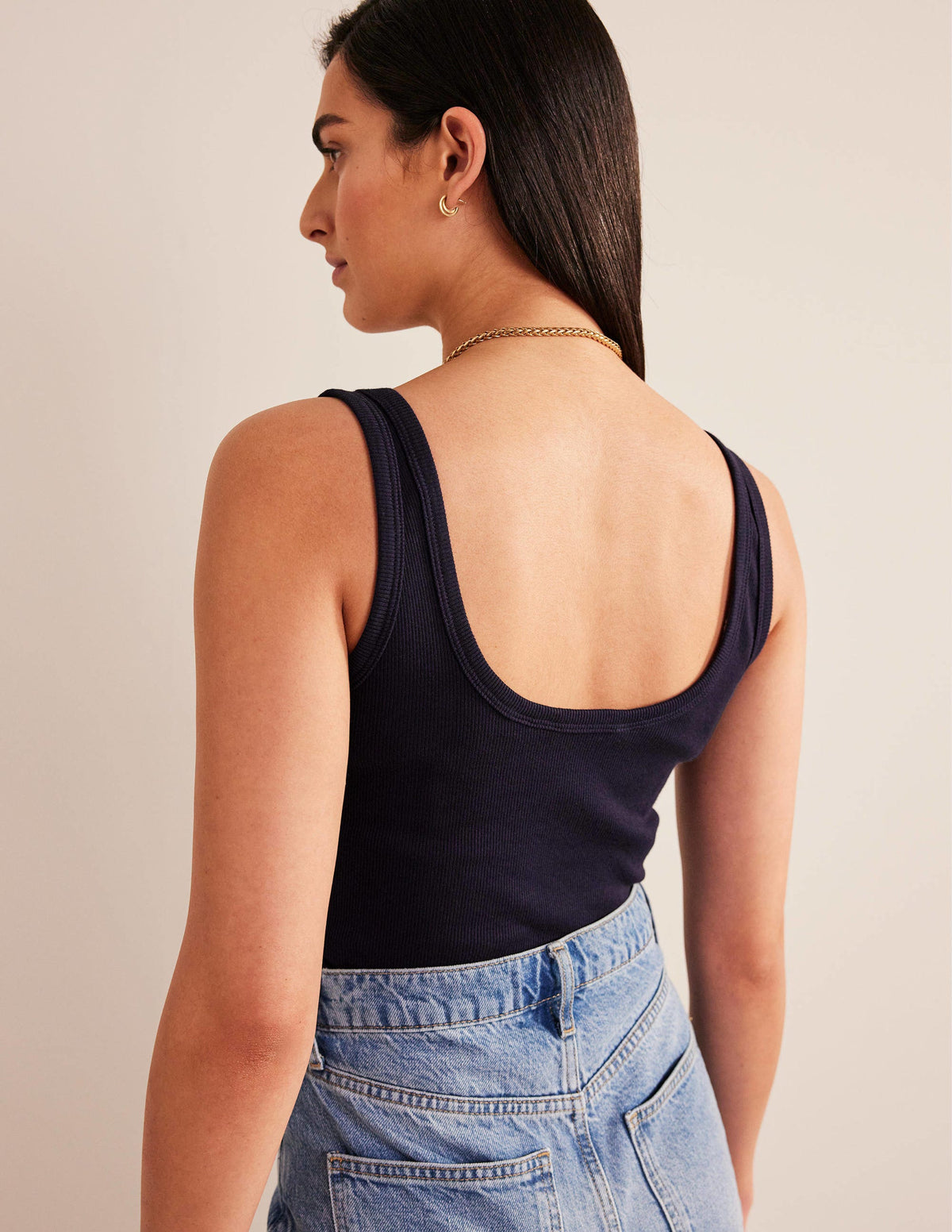 Cotton Ribbed Scoop Vest-Navy-3