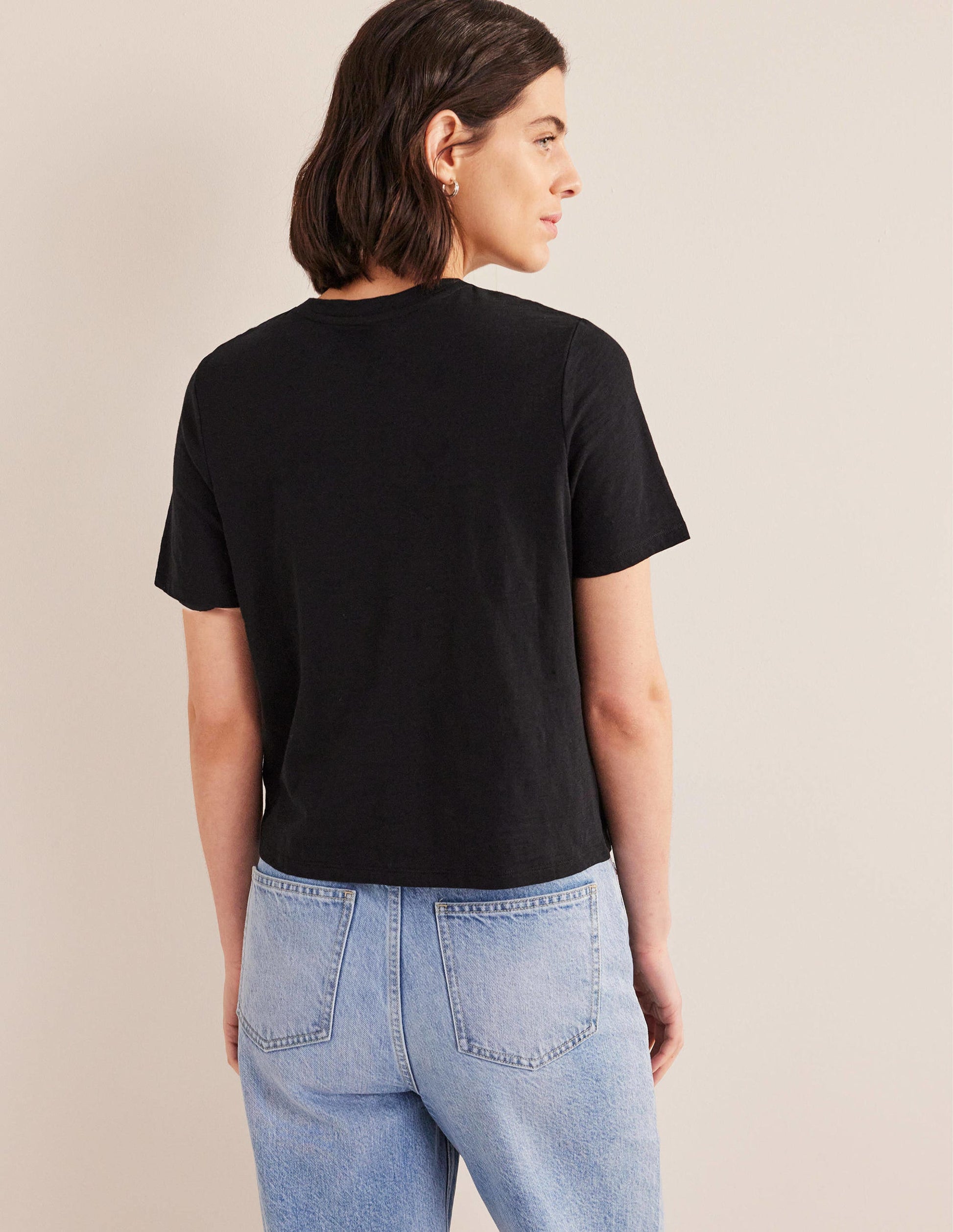 Cotton Crew Neck T-Shirt-Black-3