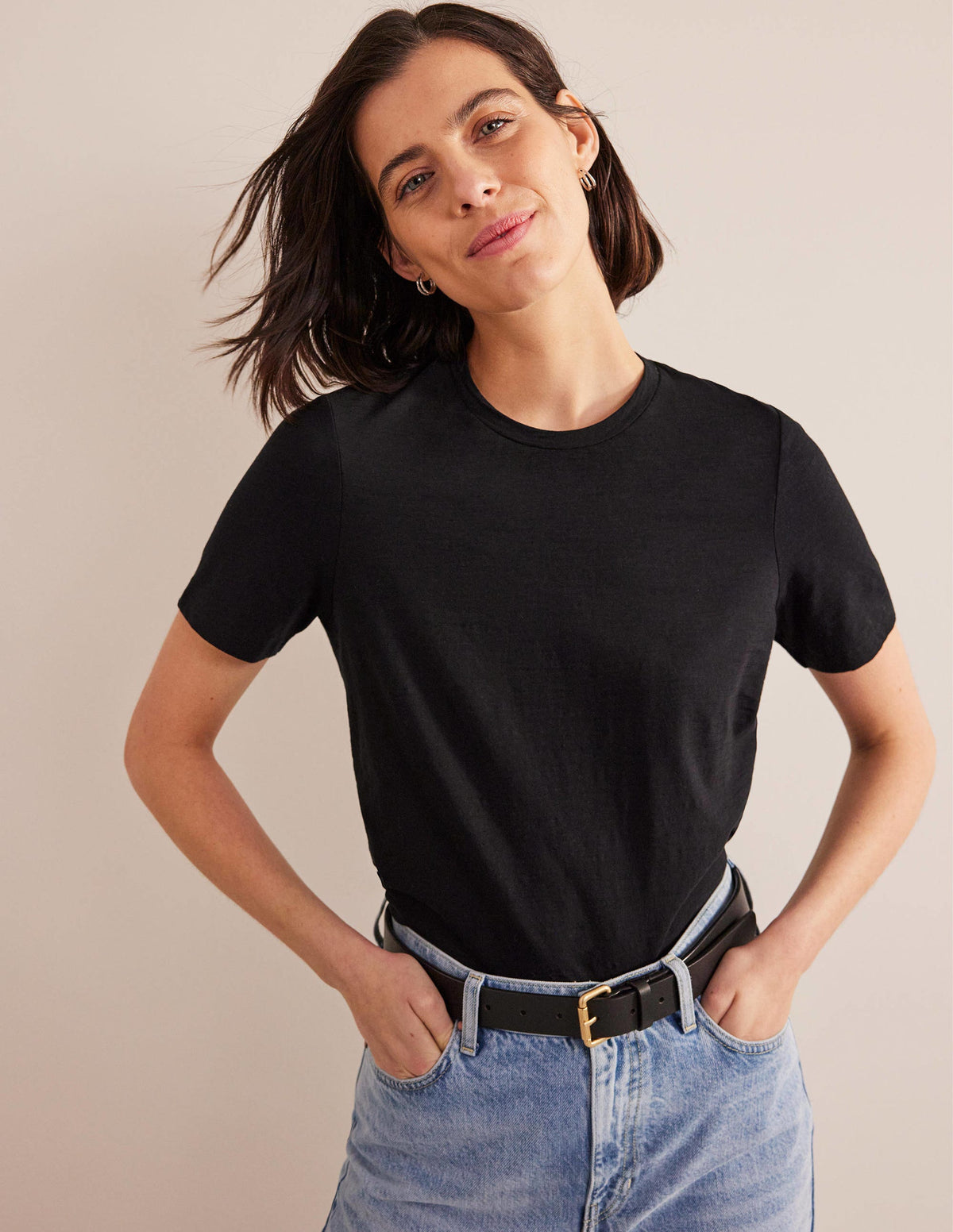 Cotton Crew Neck T-Shirt-Black - Image 4
