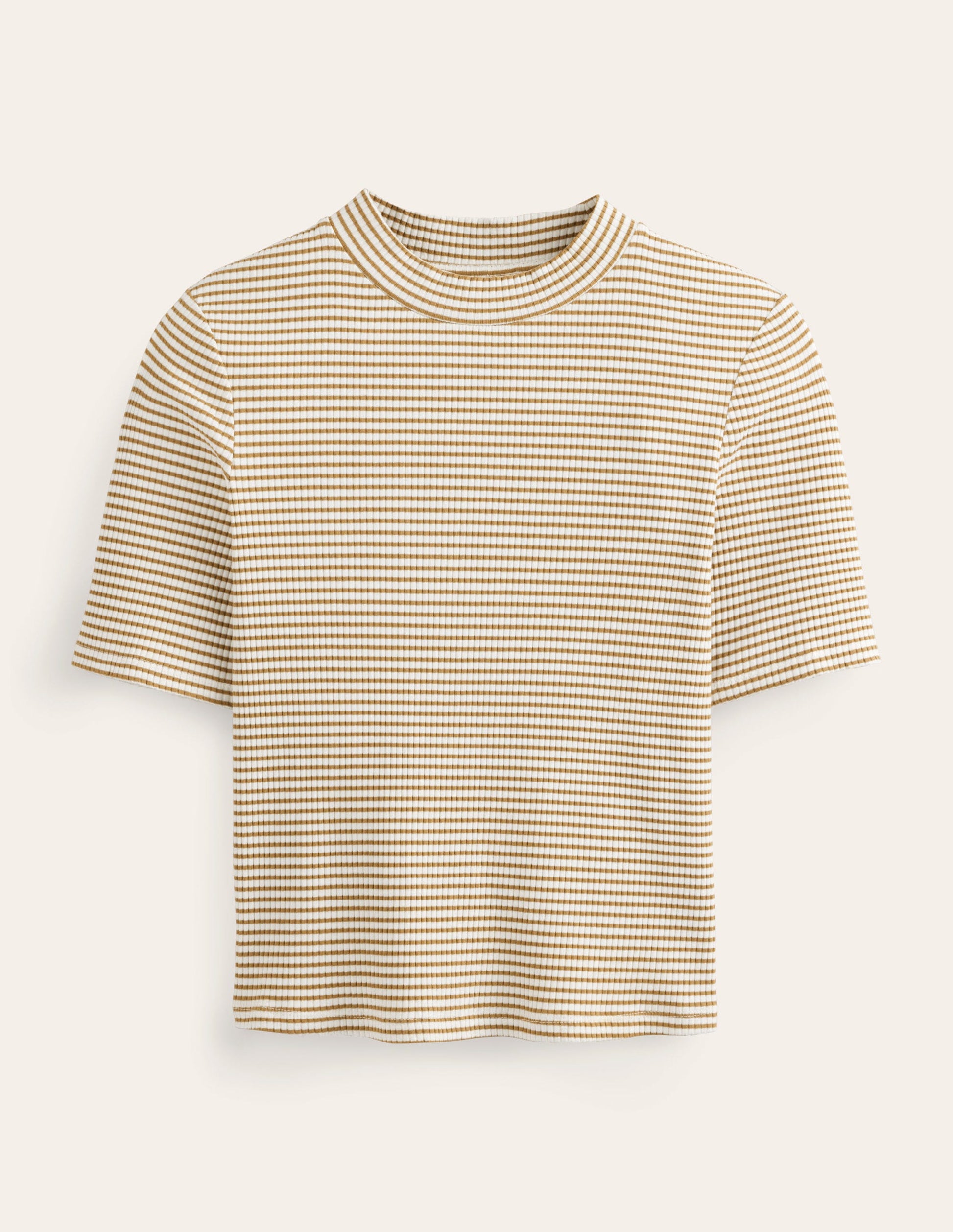 High Neck Ribbed Top-Ivory/Camel Stripe-2