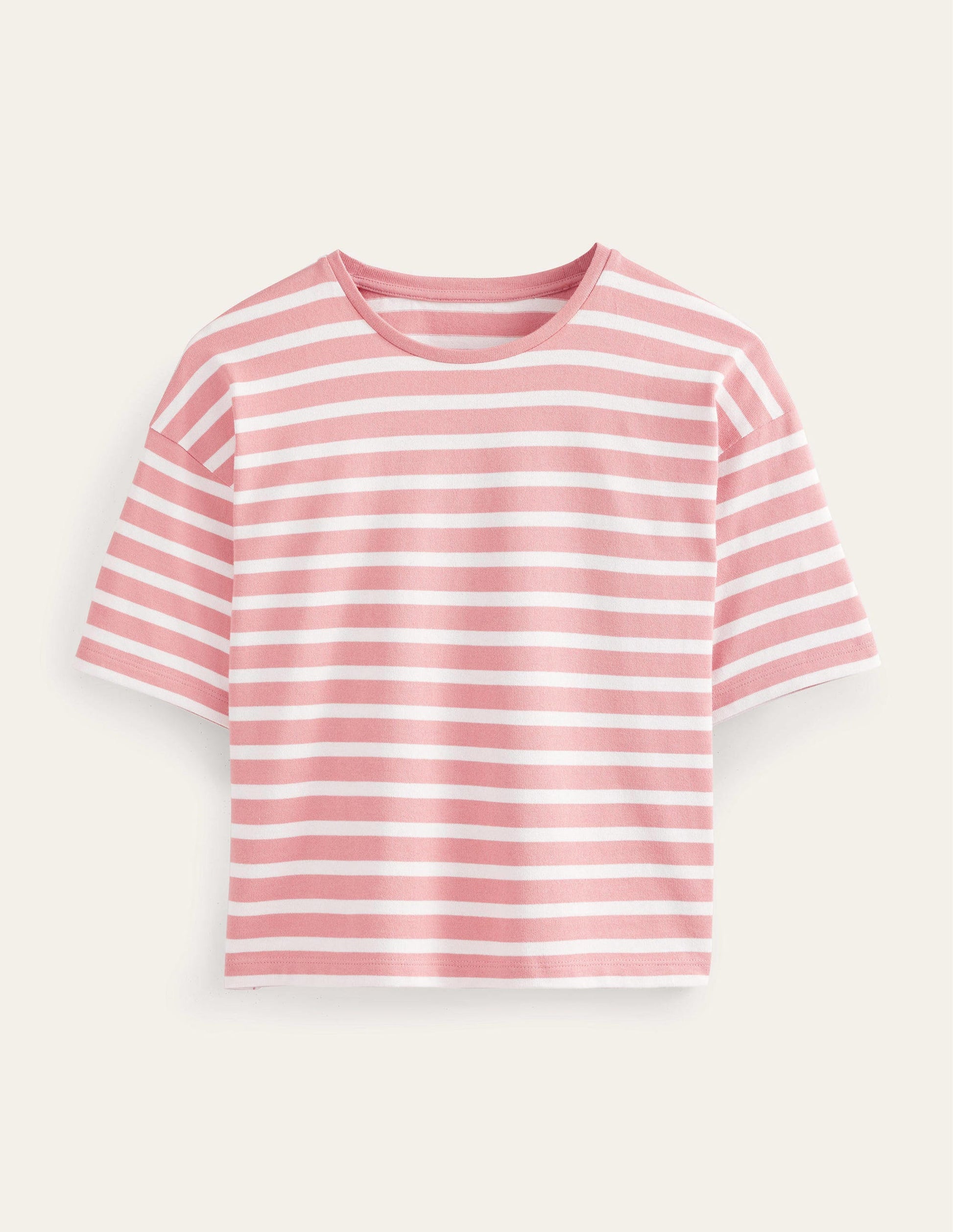 Heavyweight Breton T-Shirt-Rose Pink/Ivory Stripe-2