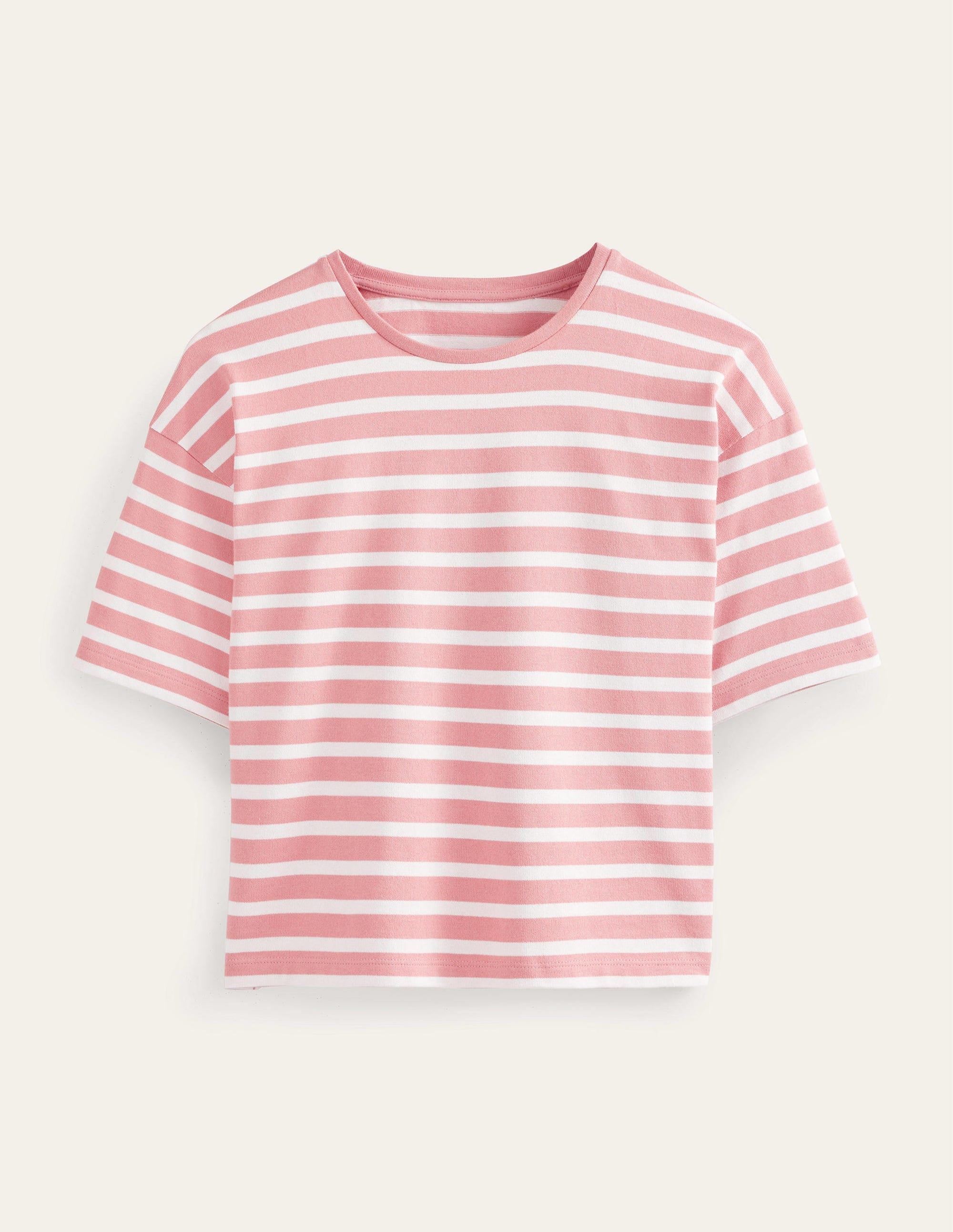 Heavyweight Breton T-Shirt-Rose Pink/Ivory Stripe - Image 2