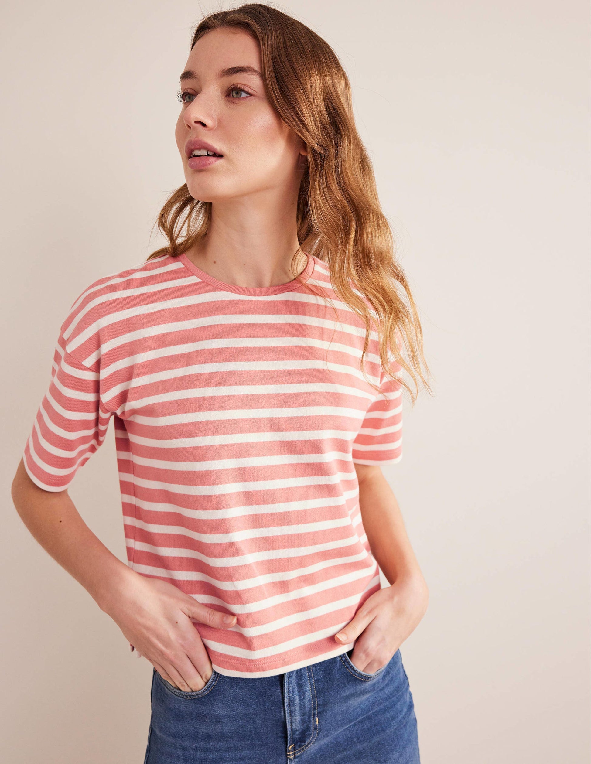 Heavyweight Breton T-Shirt-Rose Pink/Ivory Stripe-1