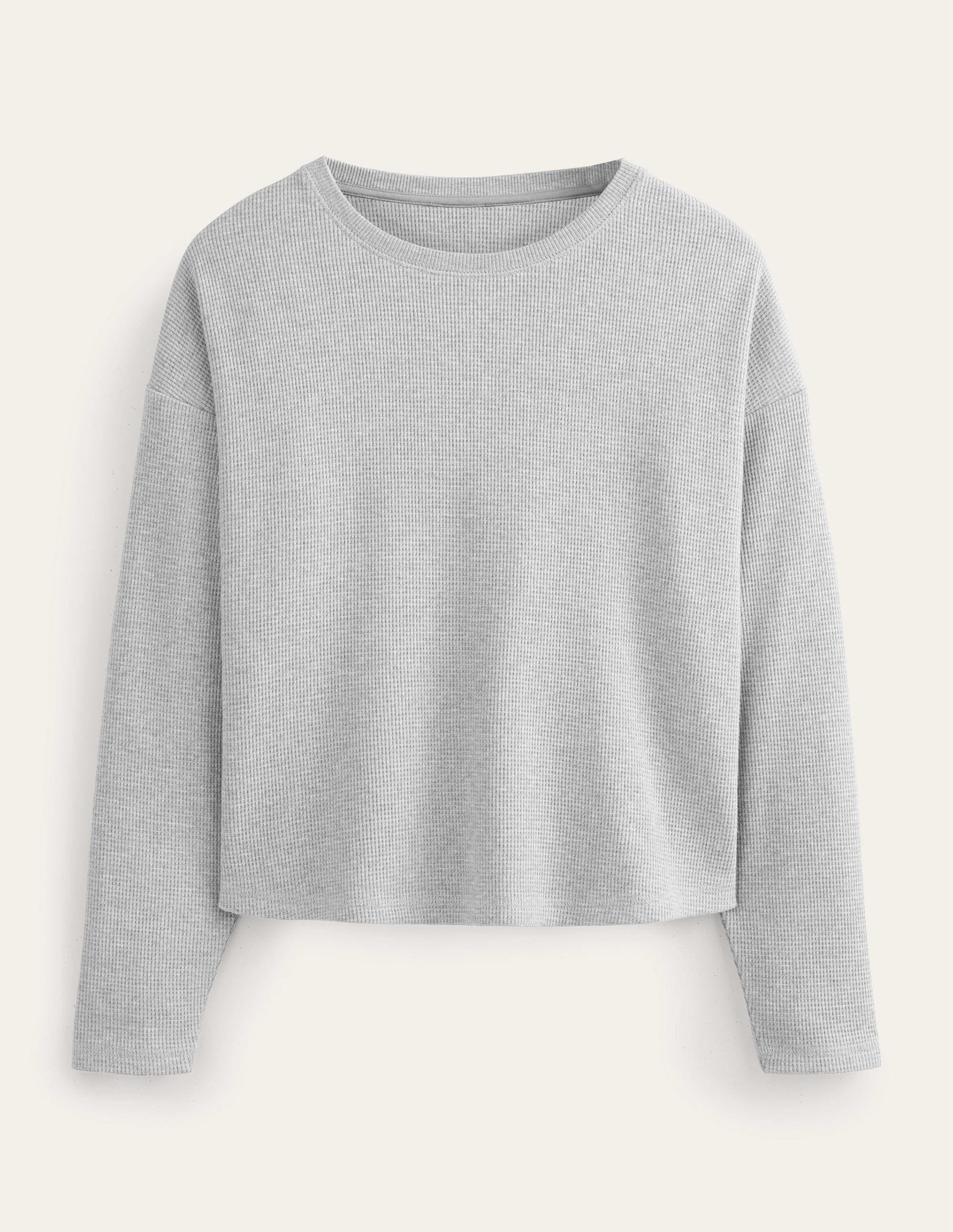 Textured Waffle Detail Top-Grey Marl - Image 2