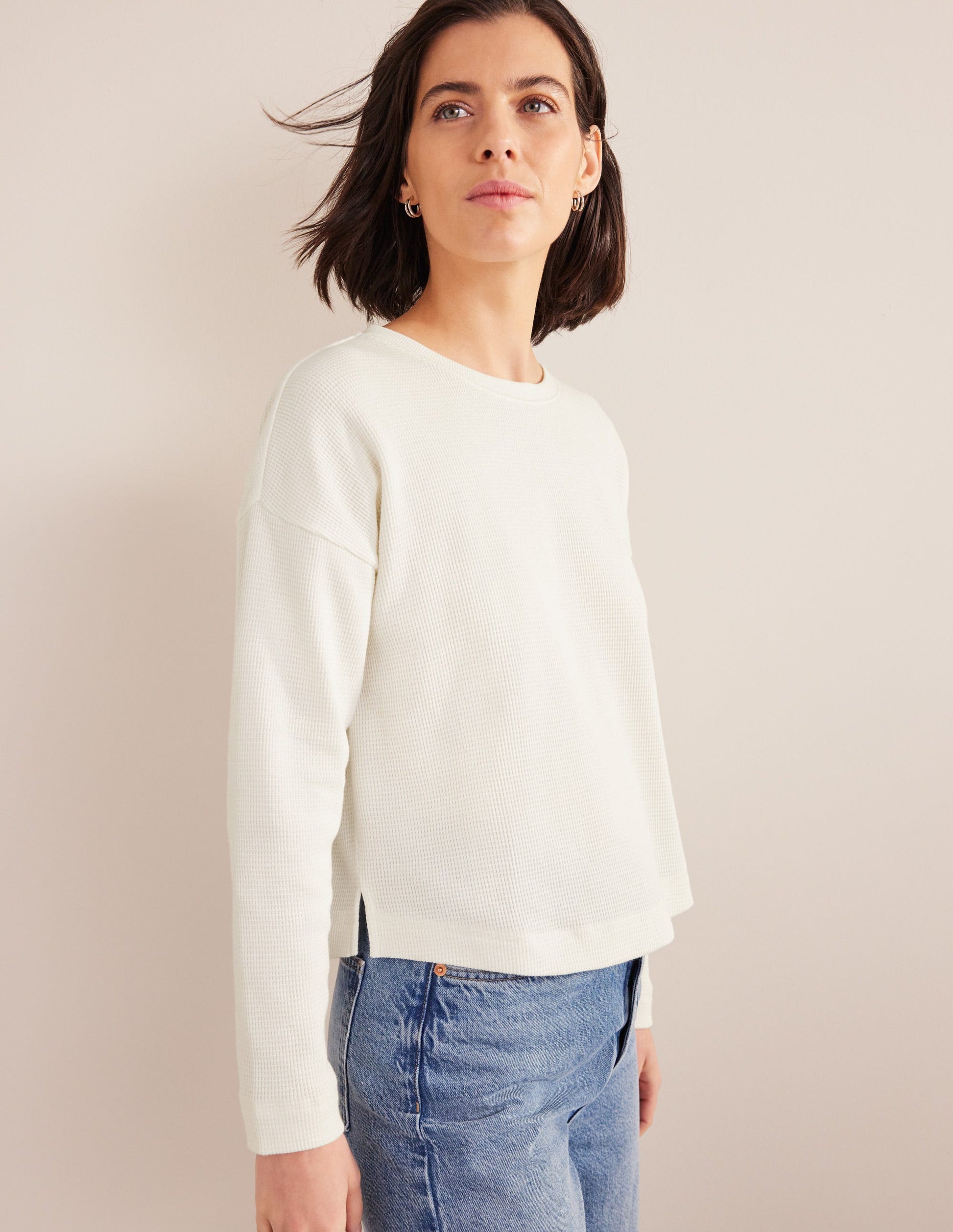 Textured Waffle Detail Top-Ivory-1