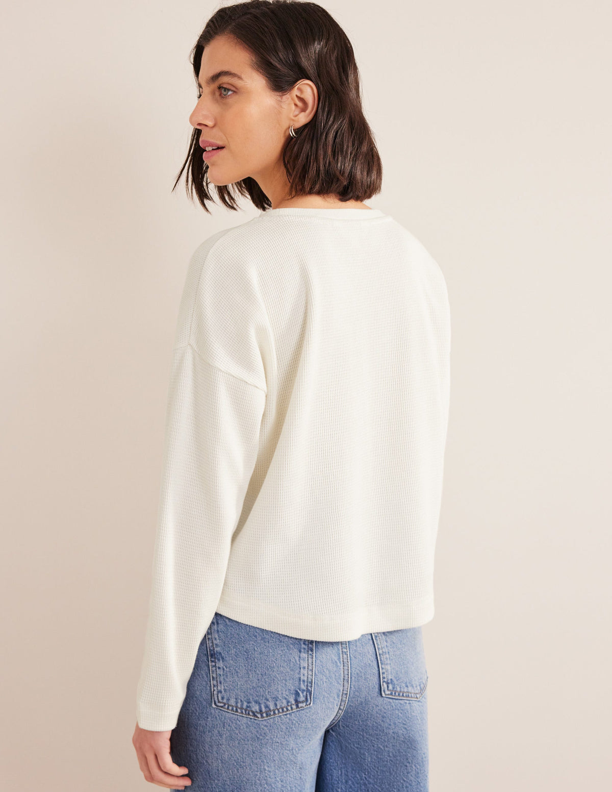 Textured Waffle Detail Top-Ivory-3