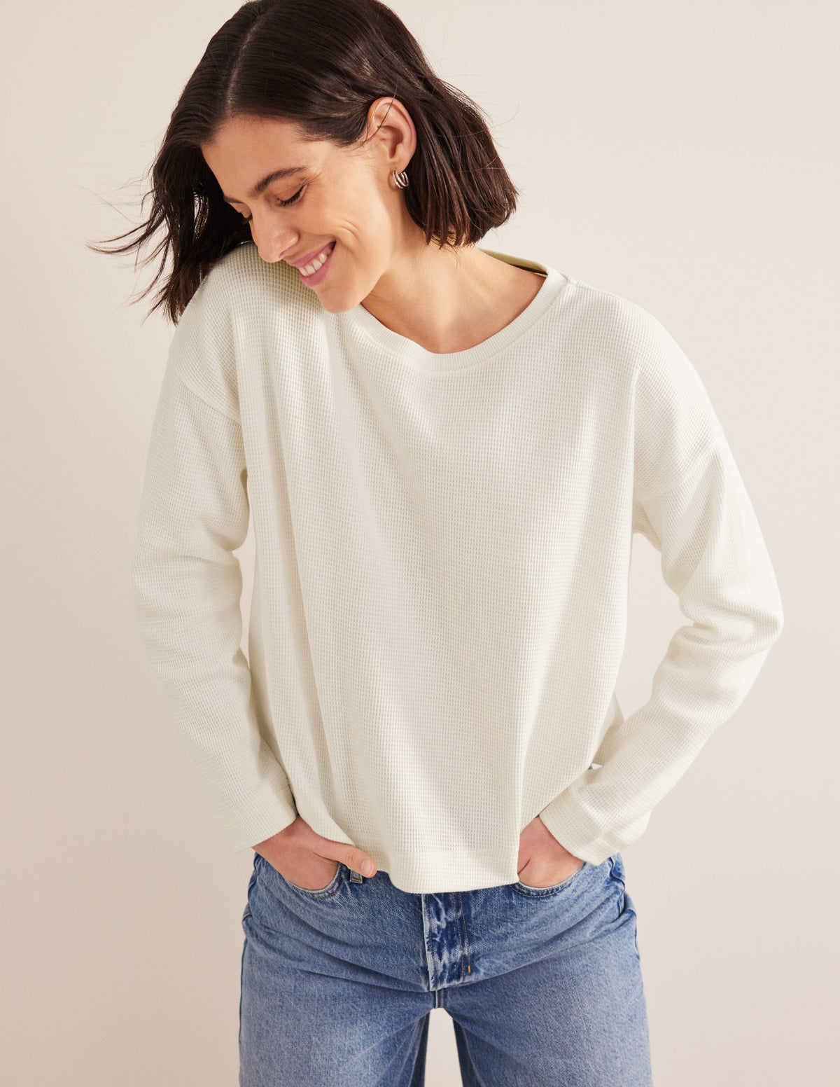 Textured Waffle Detail Top-Ivory - Image 4