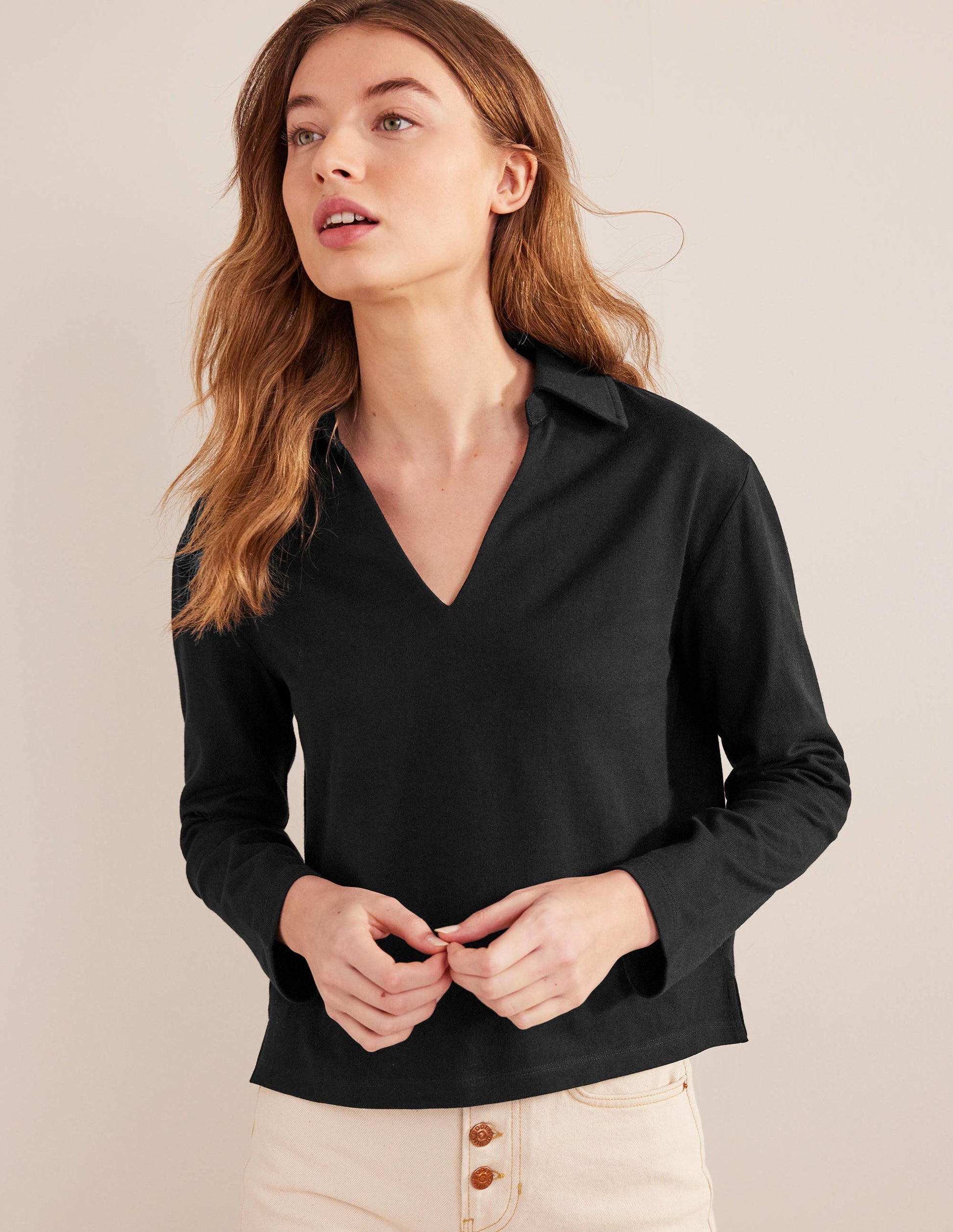 Notch Collar Stripe Top-Black-1