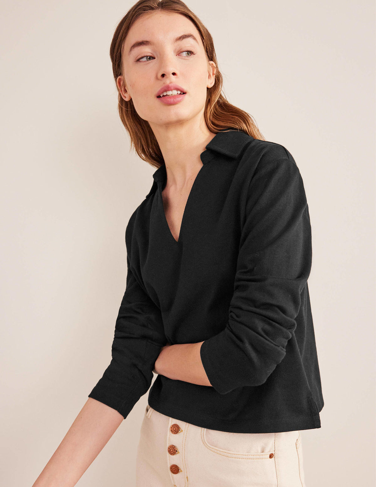 Notch Collar Stripe Top-Black-4