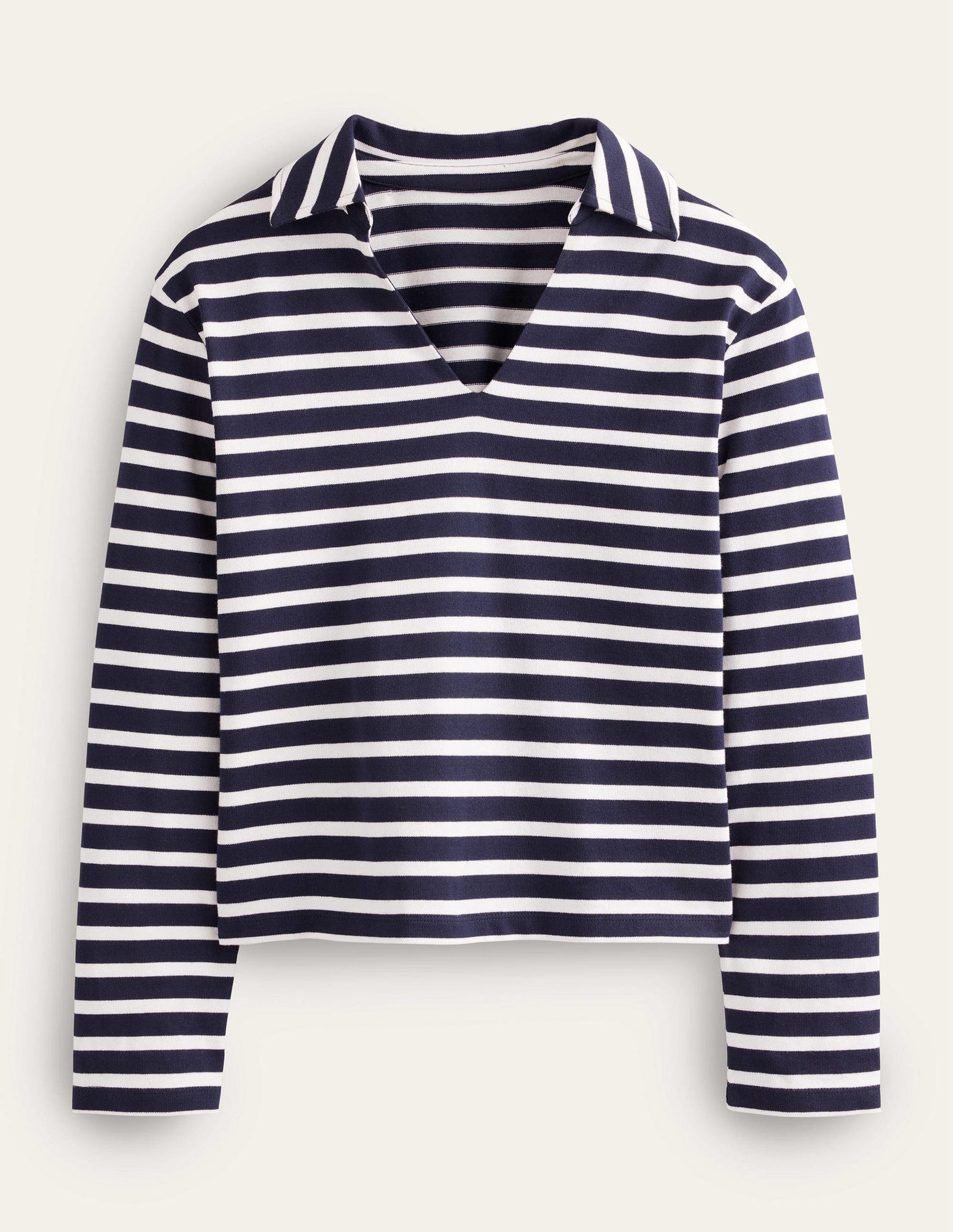 Notch Collar Stripe Top-Navy/Ivory Stripe-5