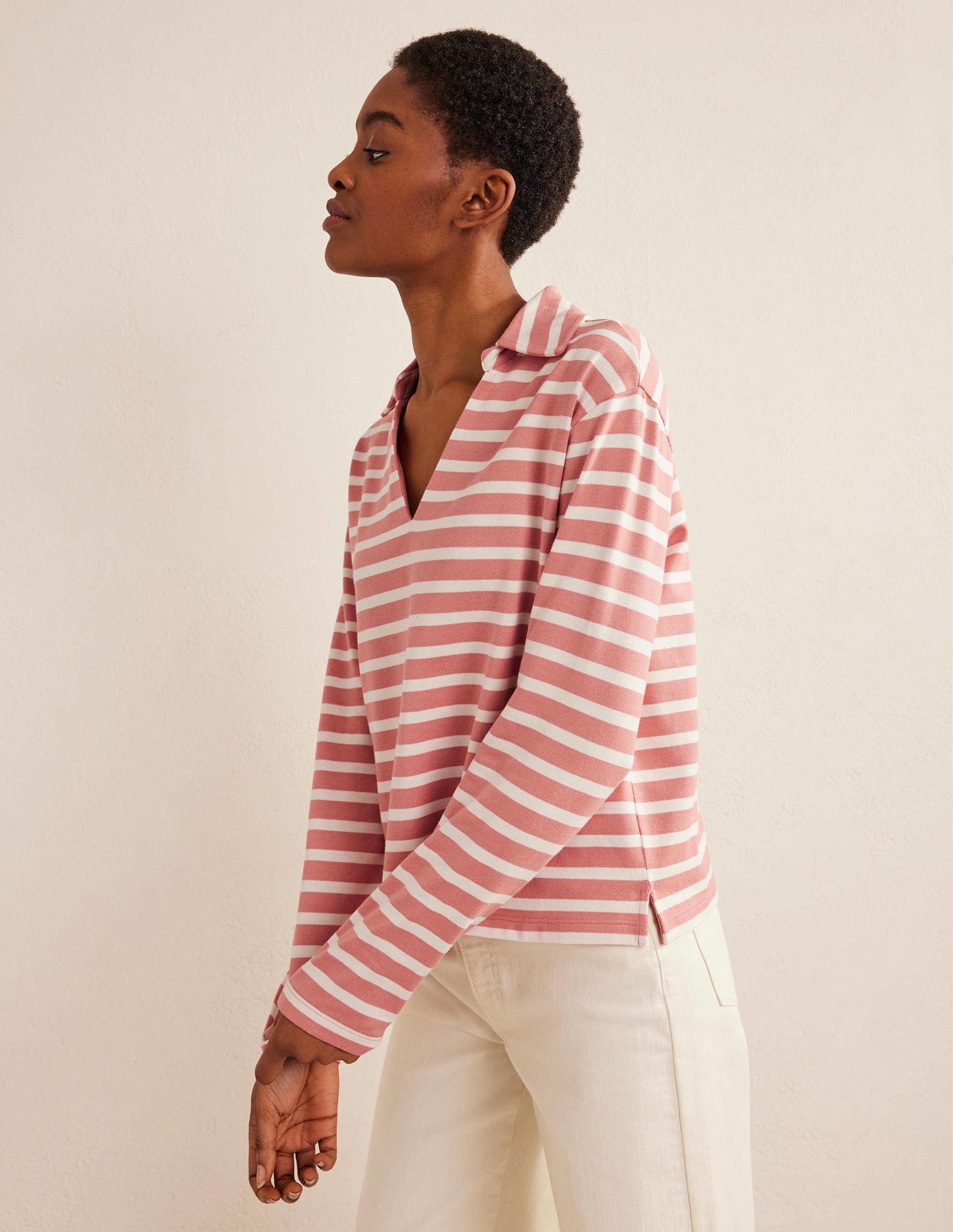 Notch Collar Stripe Top-Rose Pink/Ivory-1