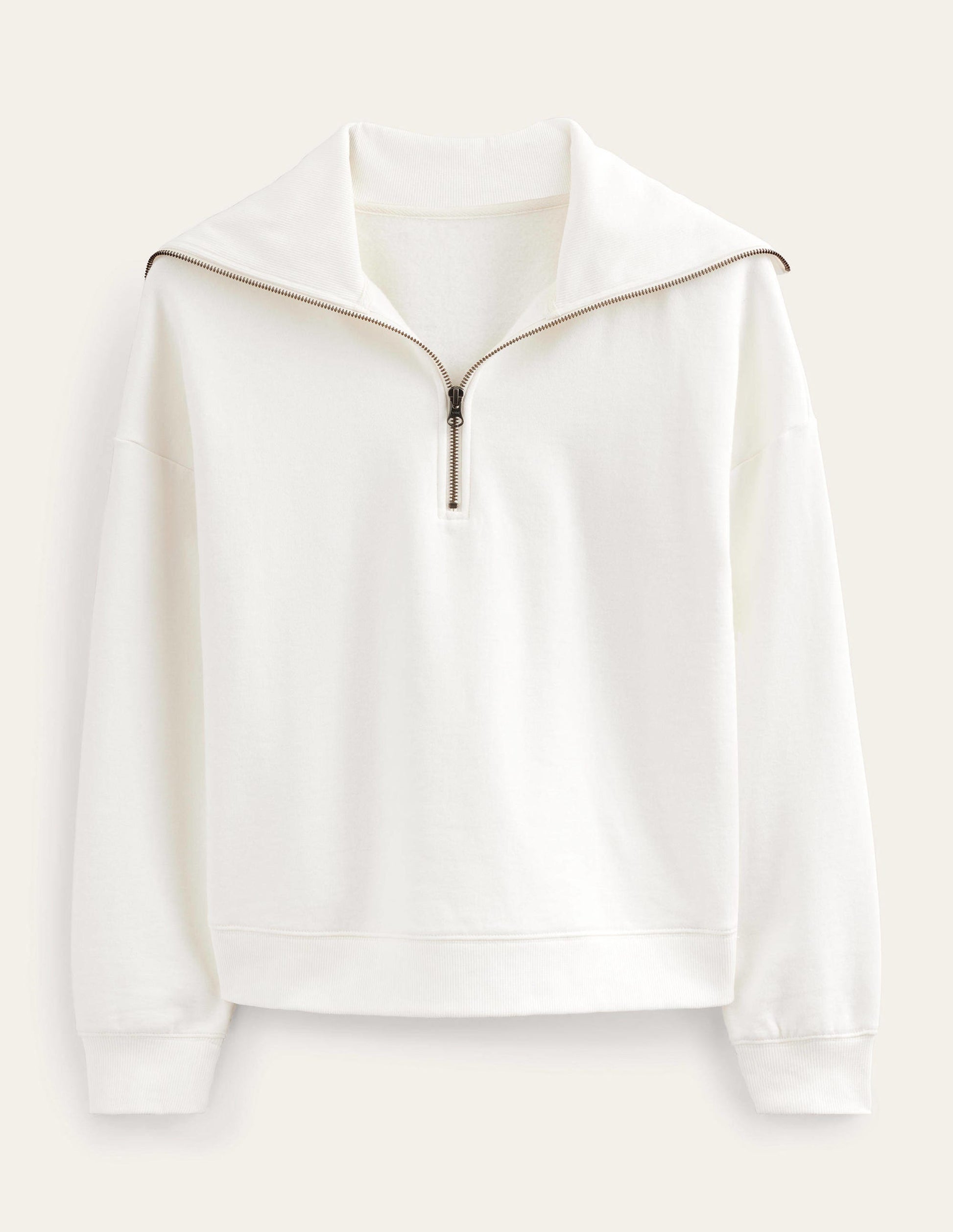Funnel Neck Zip Sweatshirt-Ivory-5