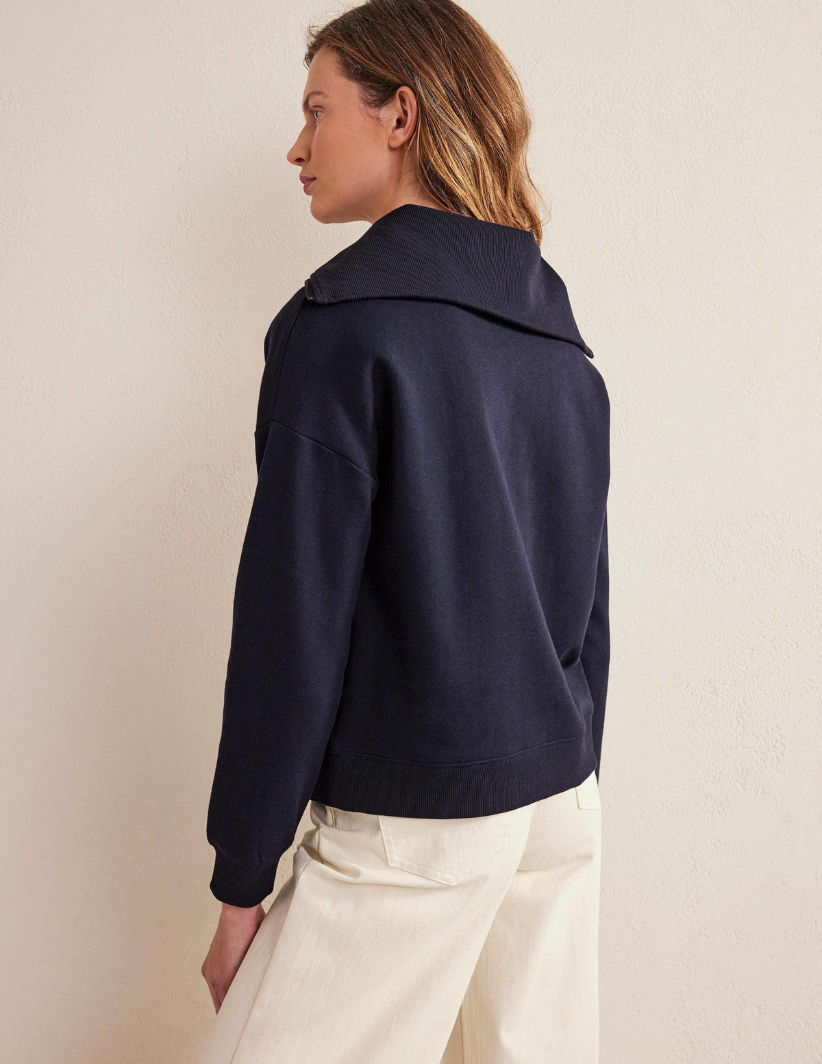 Funnel Neck Zip Sweatshirt-Navy - Image 3