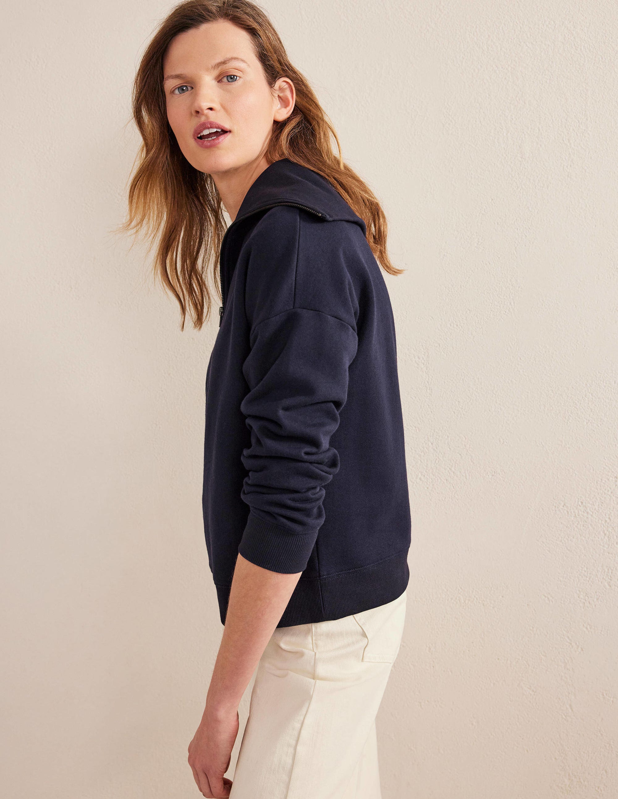 Funnel Neck Zip Sweatshirt-Navy - Image 4